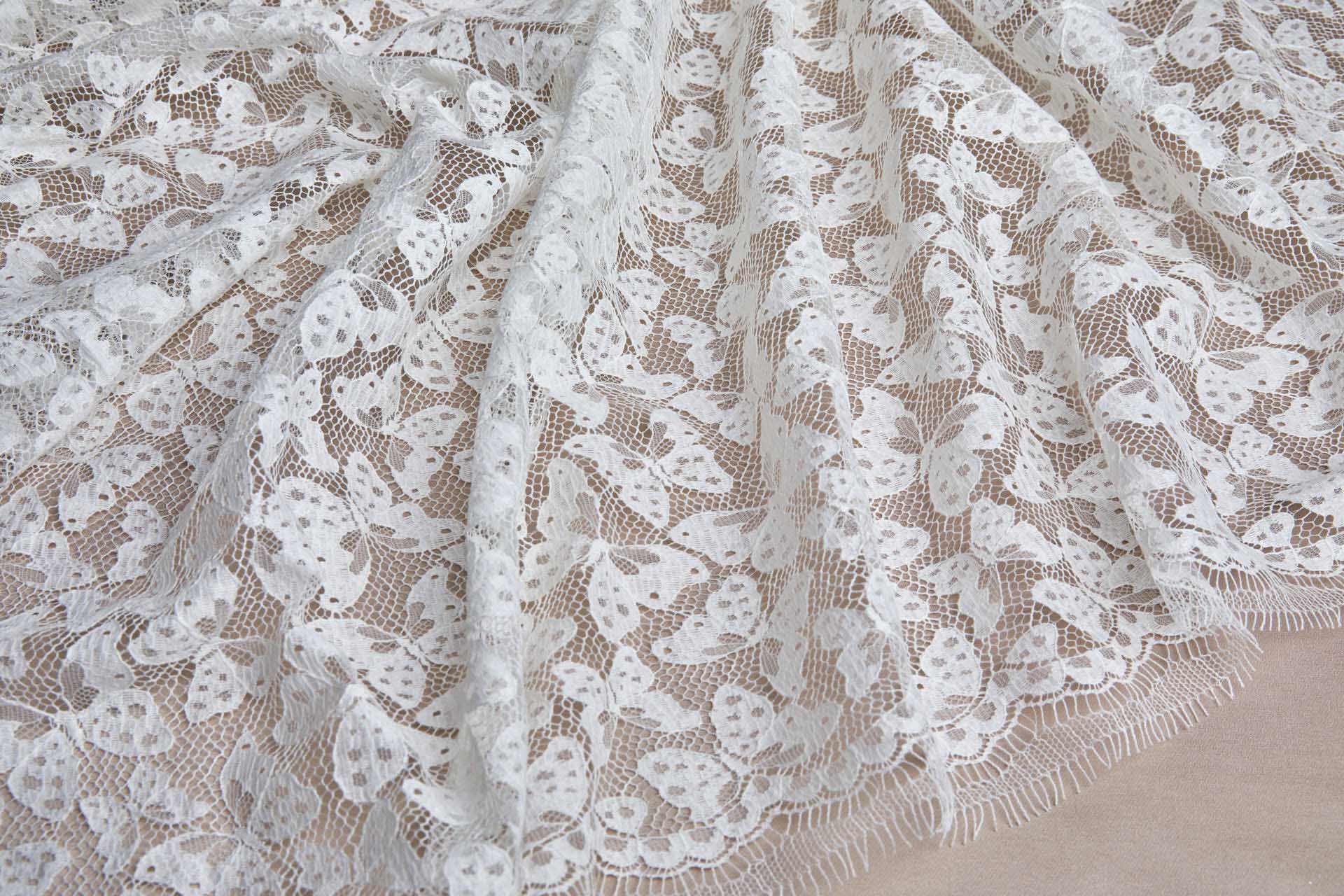 French Leavers Lace with Butterflies - Ivory fabric