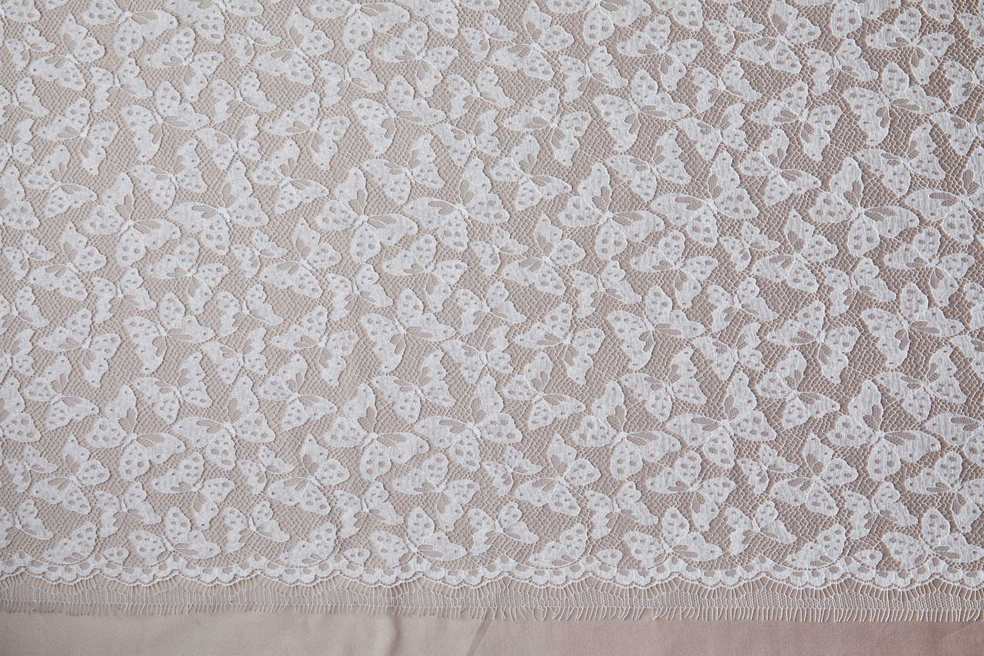 French Leavers Lace with Butterflies - Ivory fabric, image 7 of 9