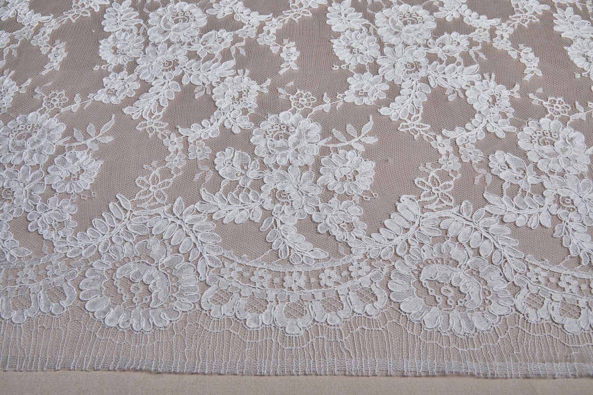 French Corded Leavers Lace with Posies and Leaves - Ivory fabric, image 9 of 9