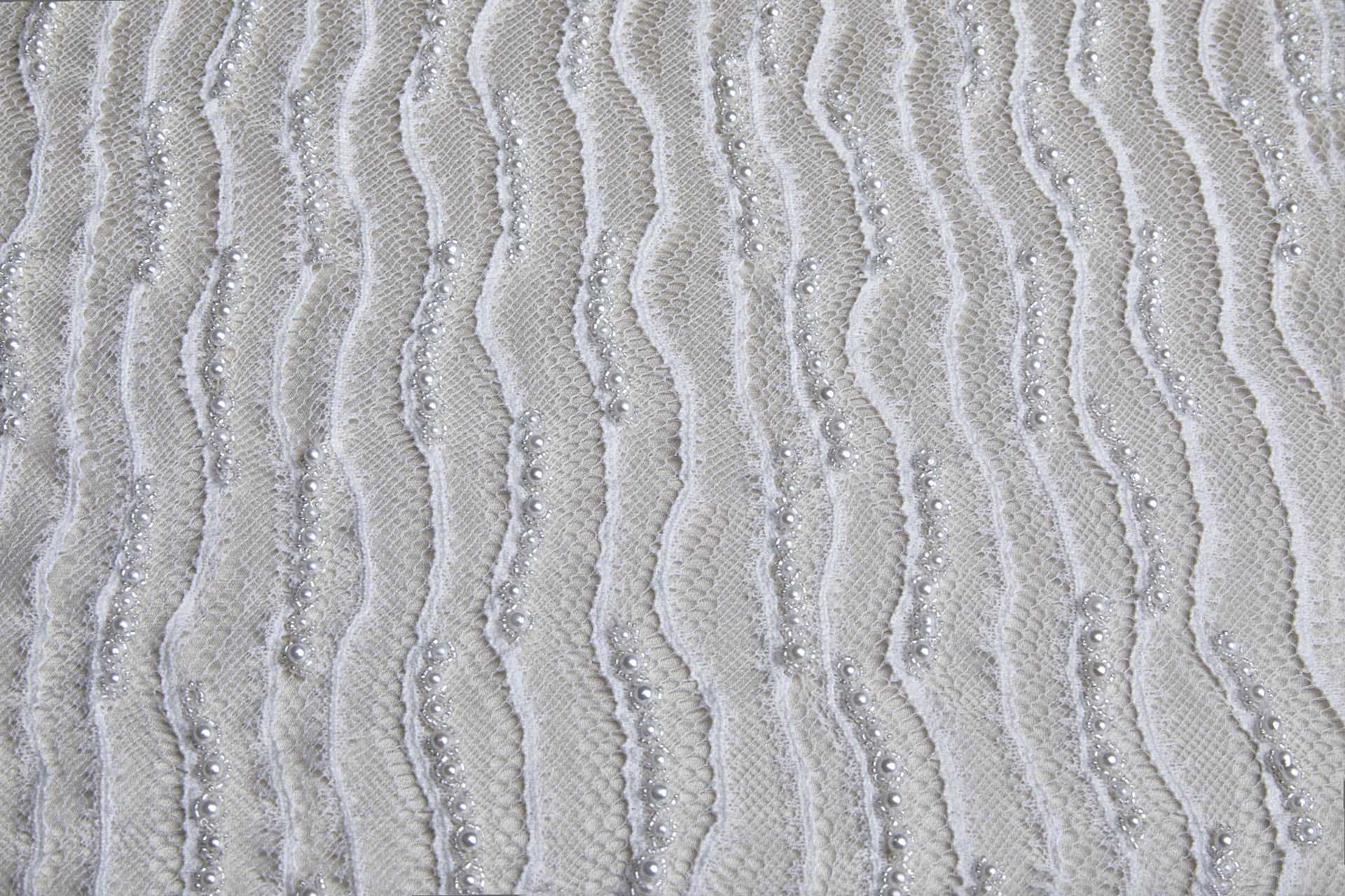 Italian Hand Beaded Lace - Pale Ivory with Pearls and Glass Beads fabric, image 3 of 10