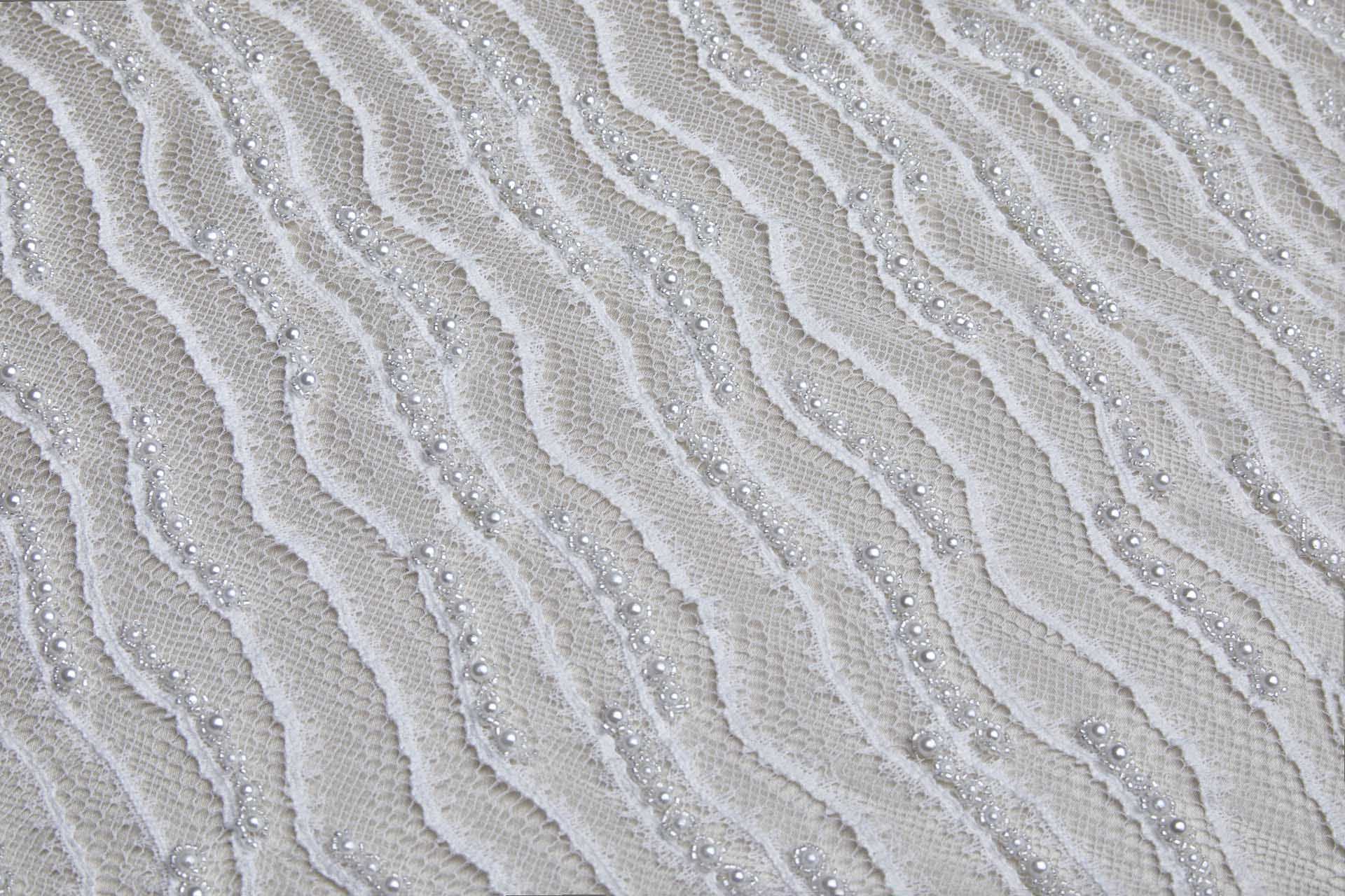 Italian Hand Beaded Lace - Pale Ivory with Pearls and Glass Beads fabric, image 4 of 10