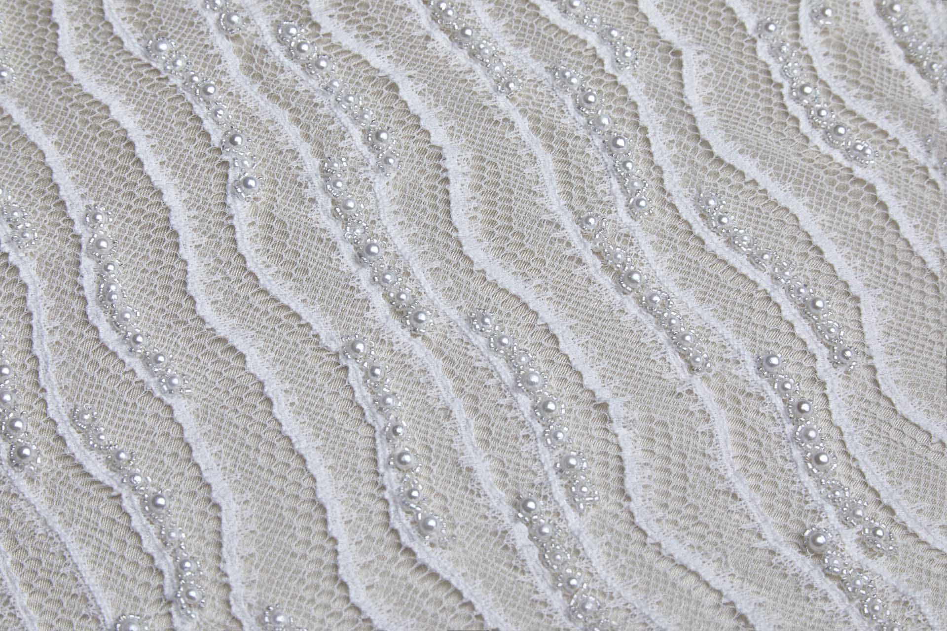 Italian Hand Beaded Lace - Pale Ivory with Pearls and Glass Beads fabric, image 5 of 10