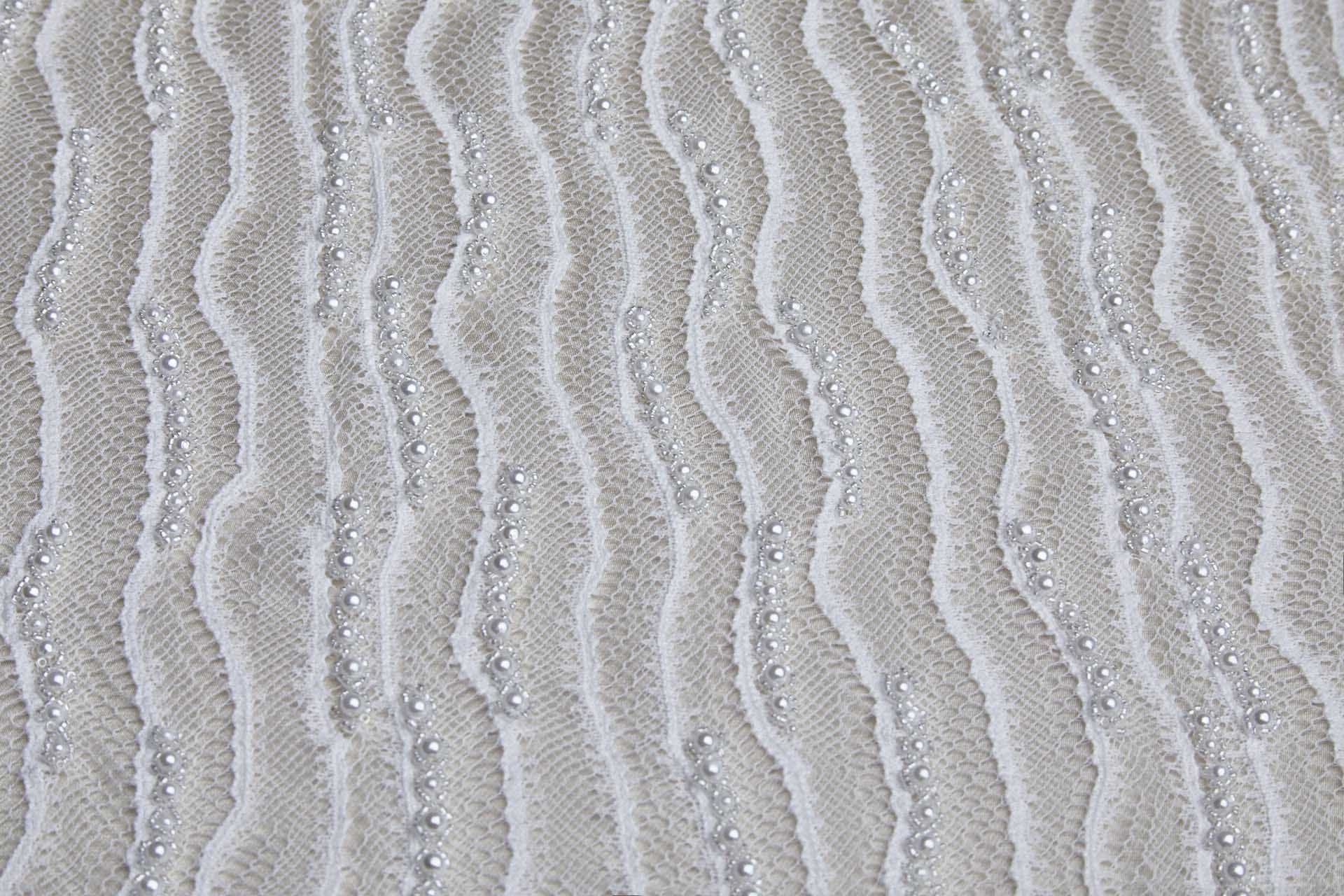 Italian Hand Beaded Lace - Pale Ivory with Pearls and Glass Beads fabric, image 6 of 10