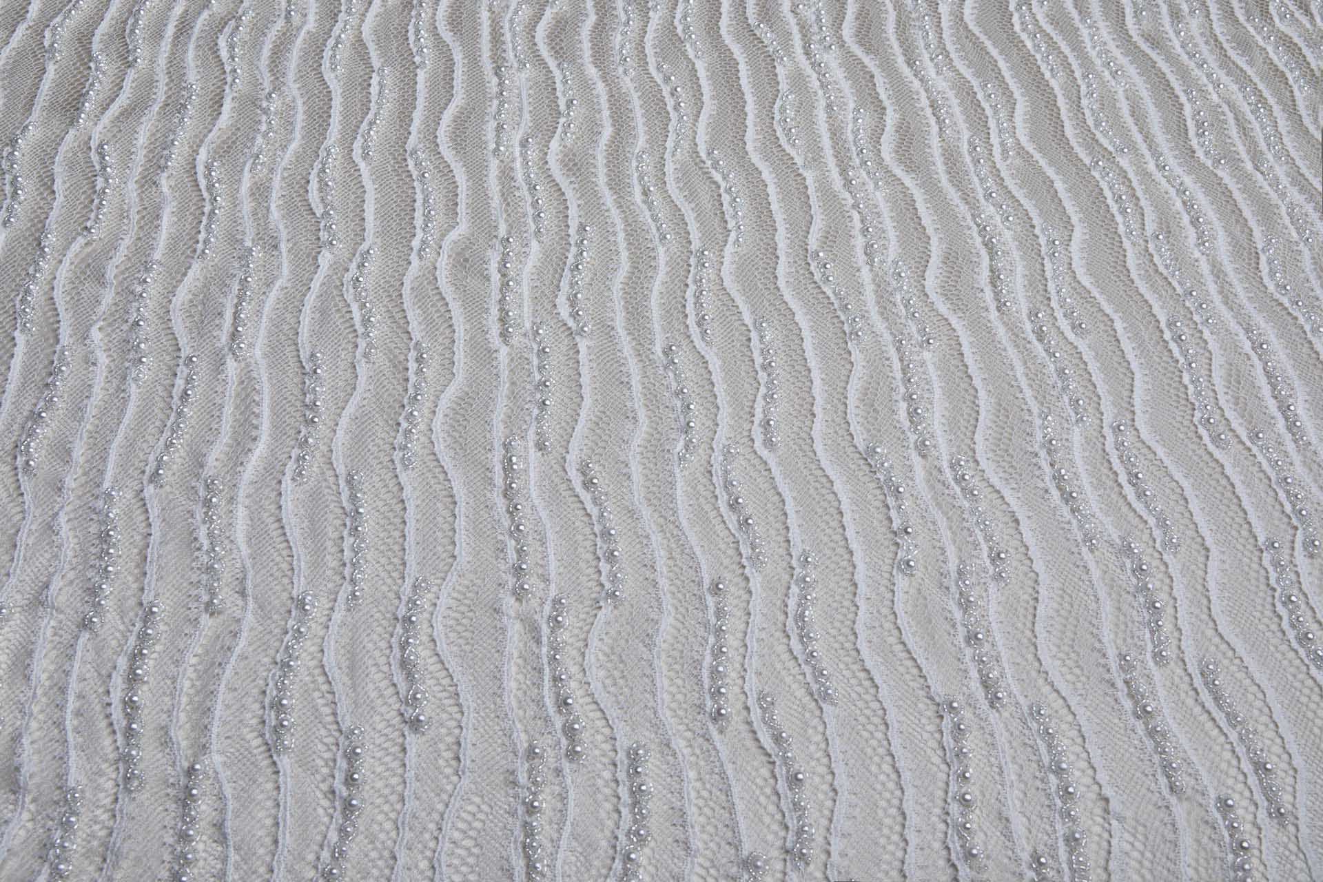 Italian Hand Beaded Lace - Pale Ivory with Pearls and Glass Beads fabric, image 7 of 10