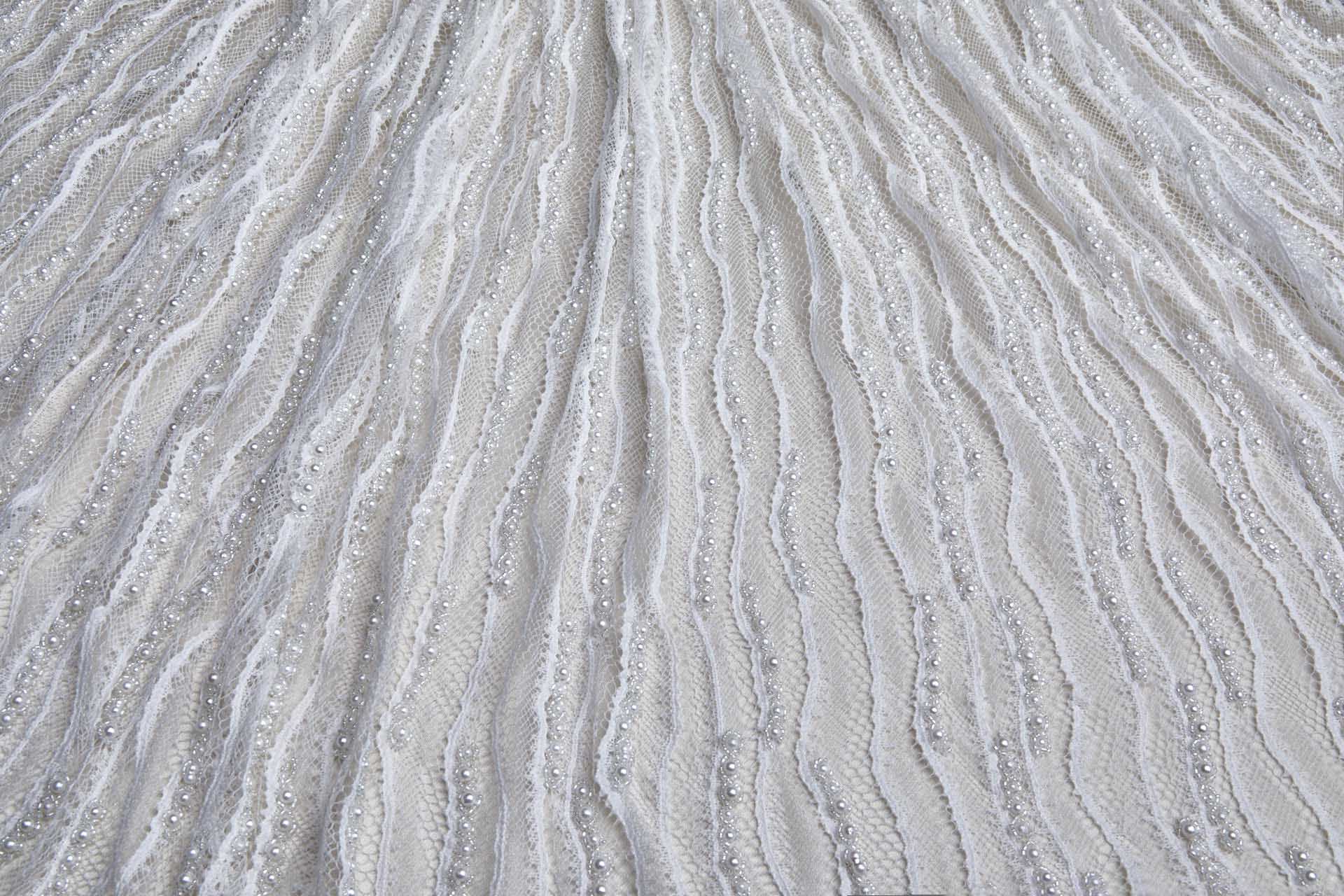 Italian Hand Beaded Lace - Pale Ivory with Pearls and Glass Beads fabric, image 8 of 10