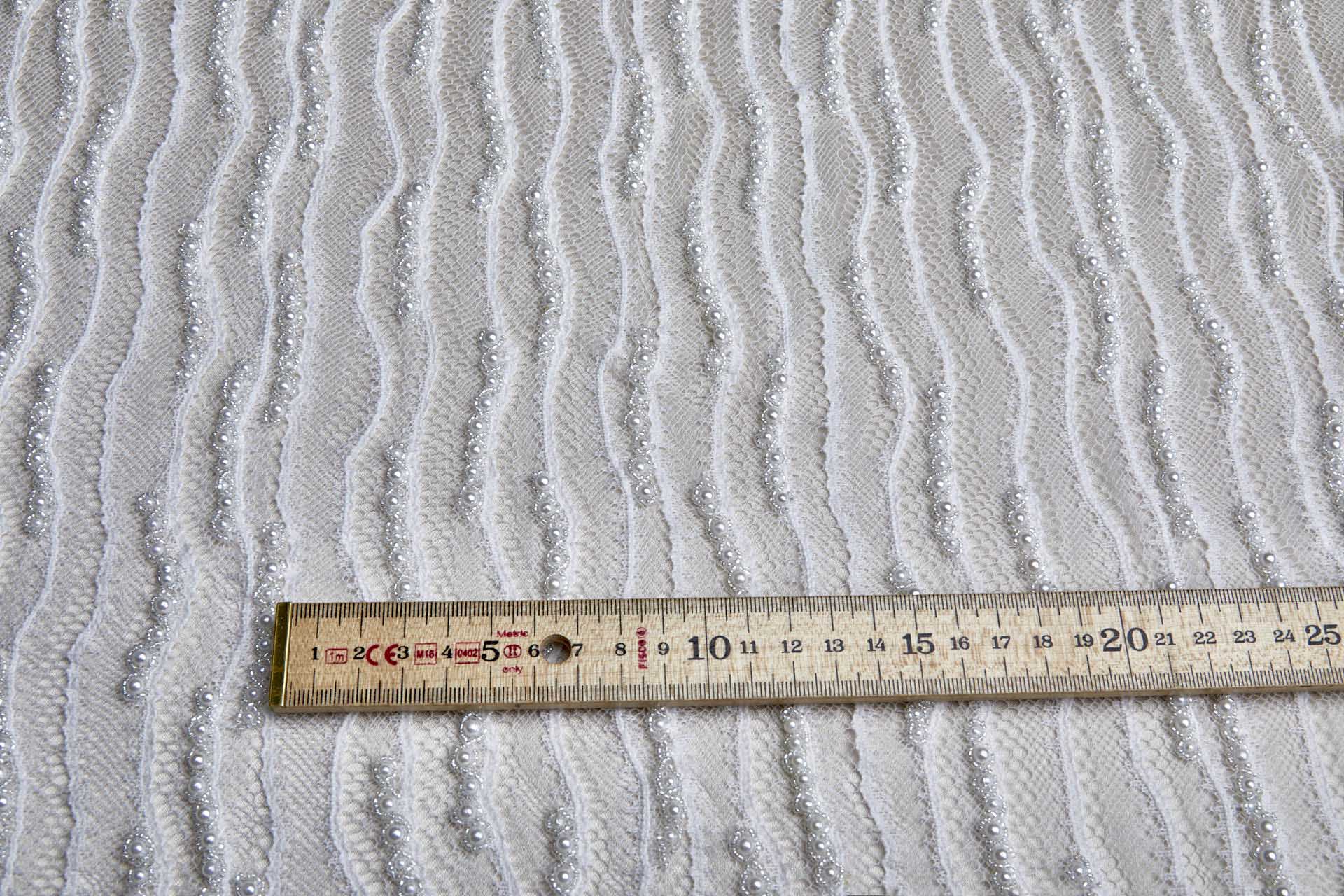 Italian Hand Beaded Lace - Pale Ivory with Pearls and Glass Beads fabric, image 9 of 10