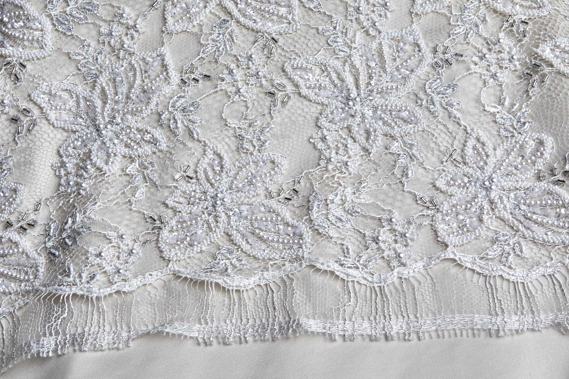 Heavily Beaded and Sequinned Floral Leavers Lace in Ivory and Silver fabric, image 11 of 13