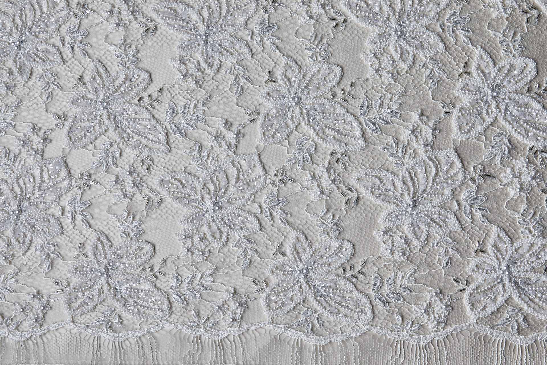 Heavily Beaded and Sequinned Floral Leavers Lace in Ivory and Silver fabric, image 7 of 13