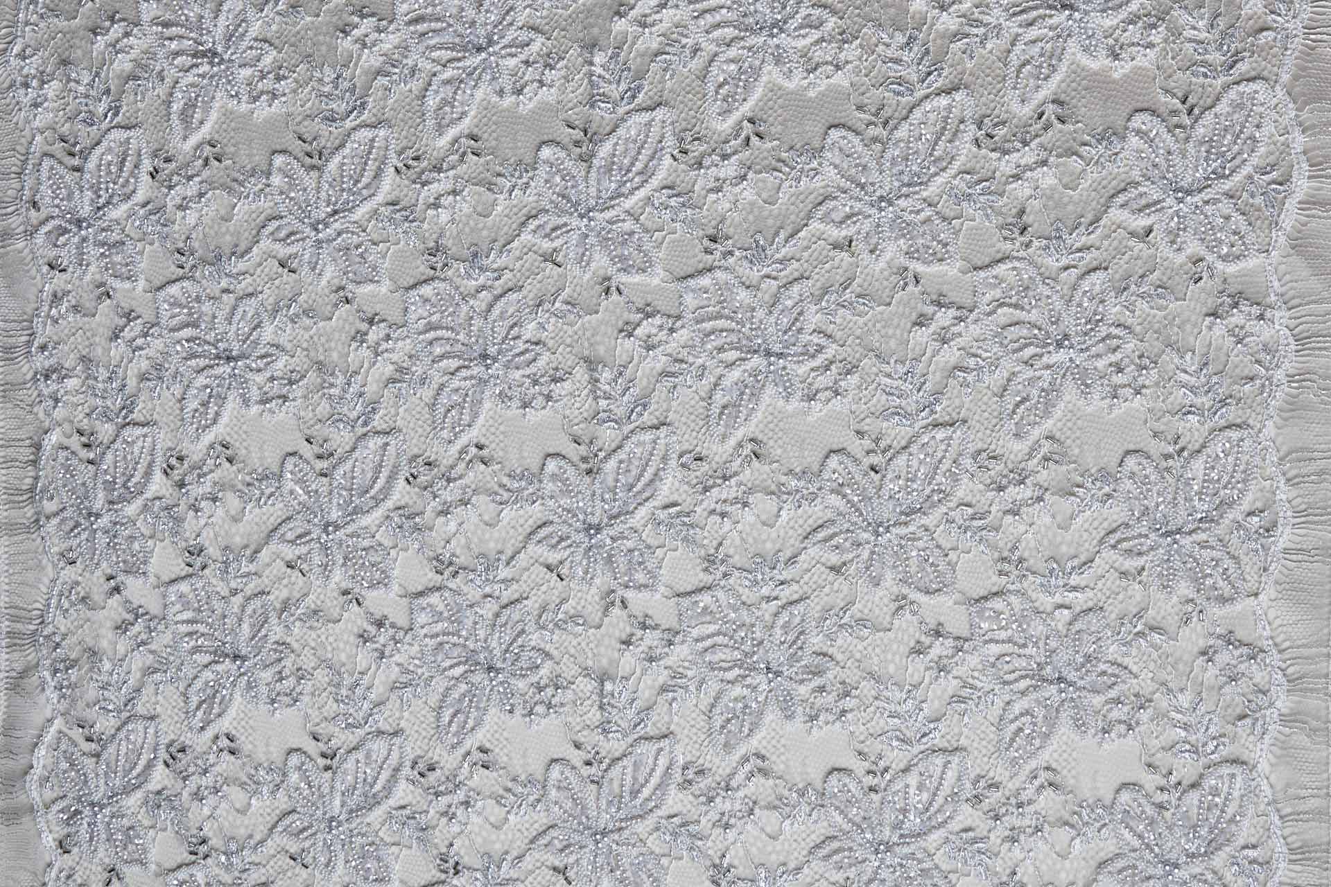 Heavily Beaded and Sequinned Floral Leavers Lace in Ivory and Silver fabric, image 9 of 13