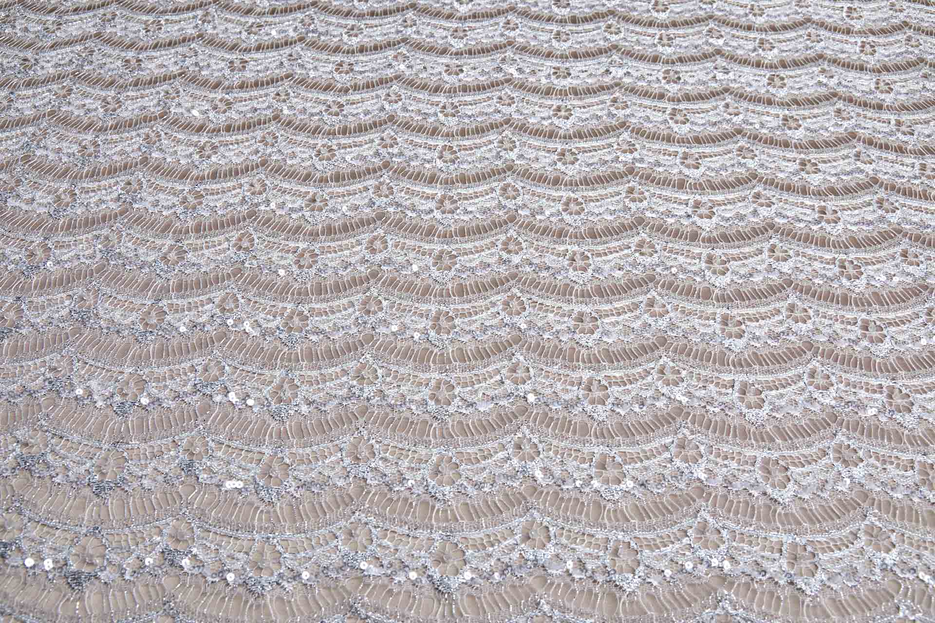 Leavers Lace Ivory / Silver Beaded and Sequinned fabric, image 2 of 13