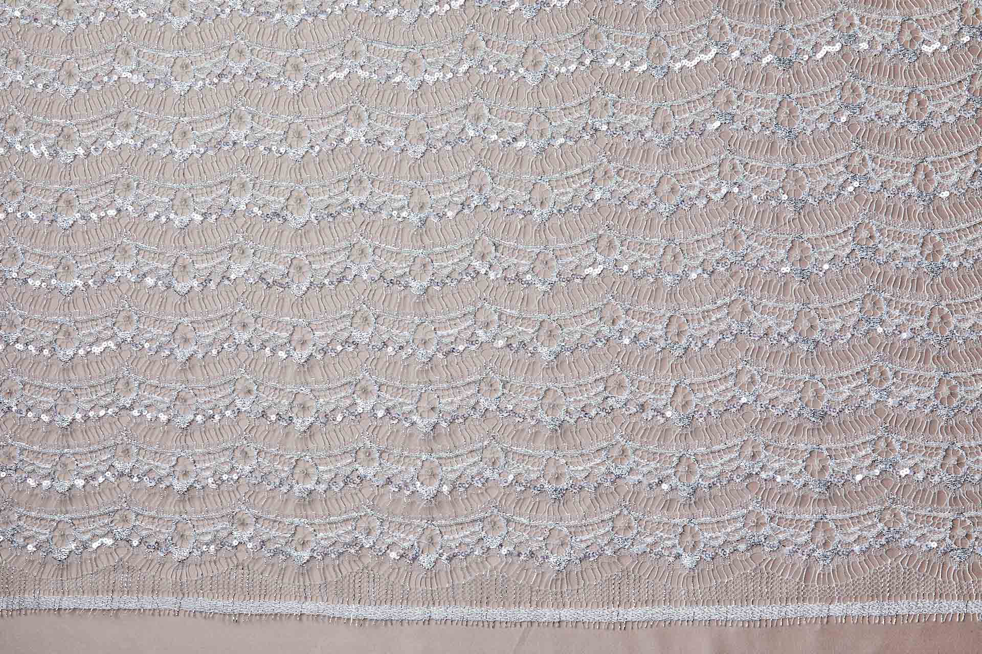 Leavers Lace Ivory / Silver Beaded and Sequinned fabric, image 10 of 13