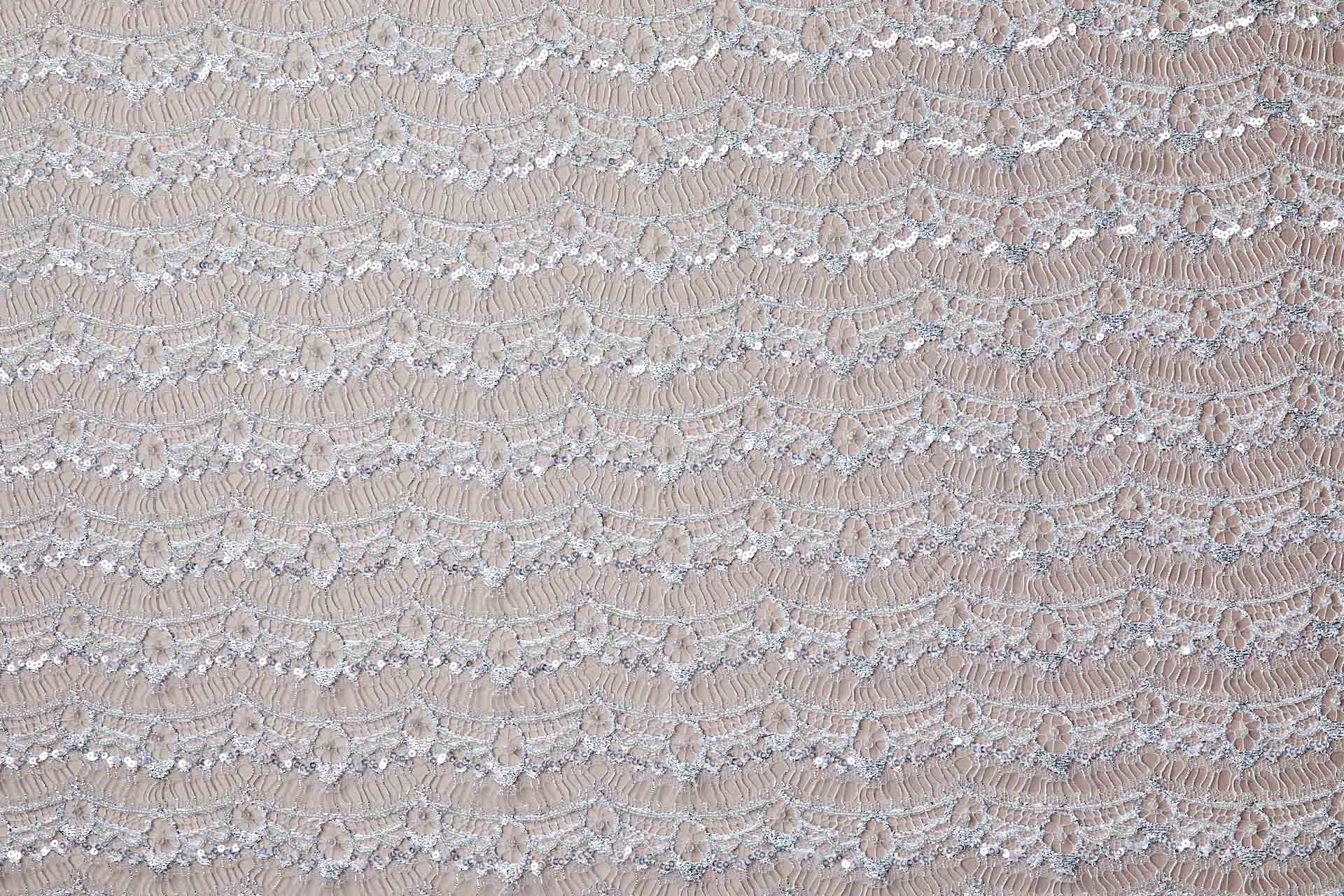 Leavers Lace Ivory / Silver Beaded and Sequinned fabric, image 11 of 13