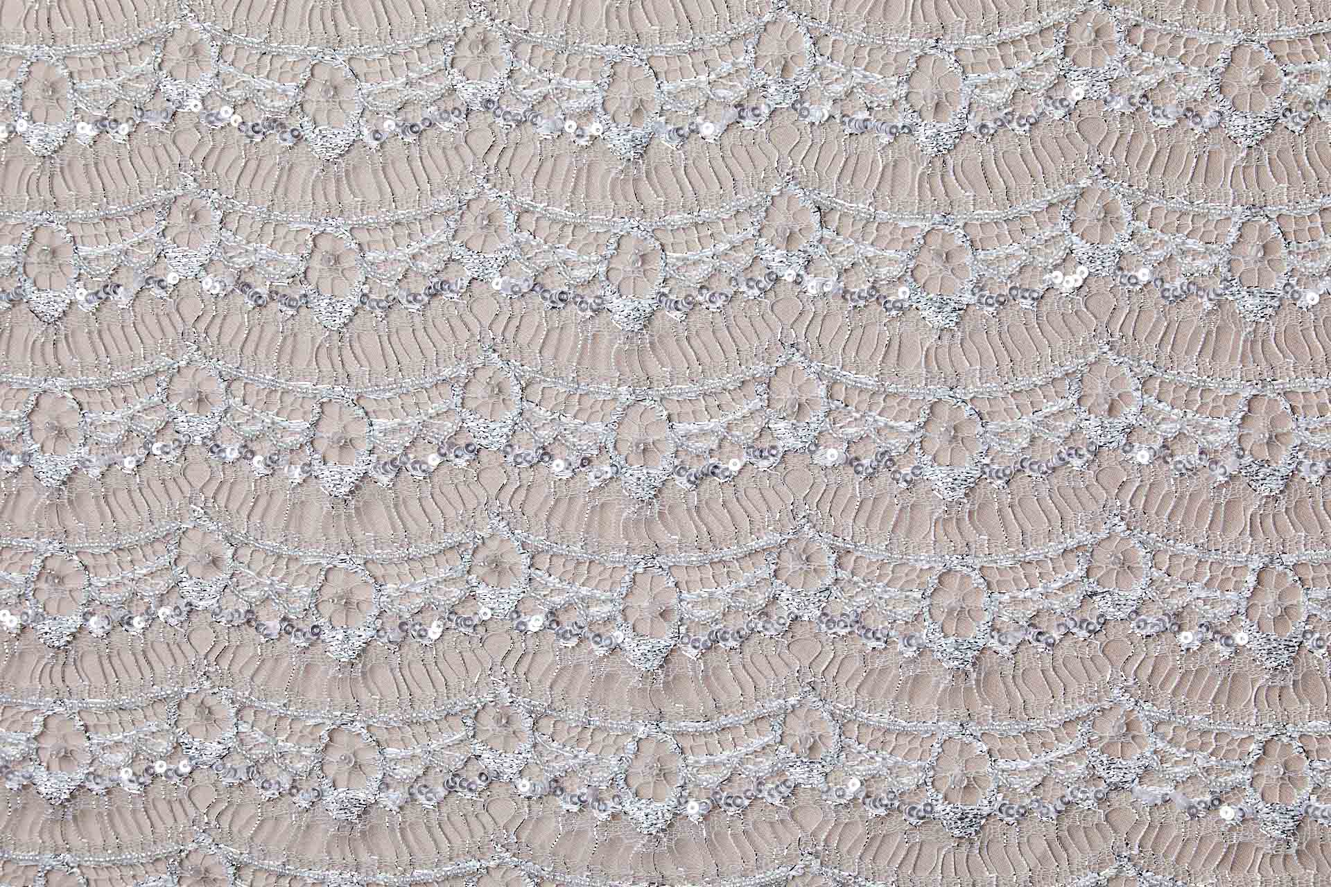 Leavers Lace Ivory / Silver Beaded and Sequinned fabric, image 12 of 13
