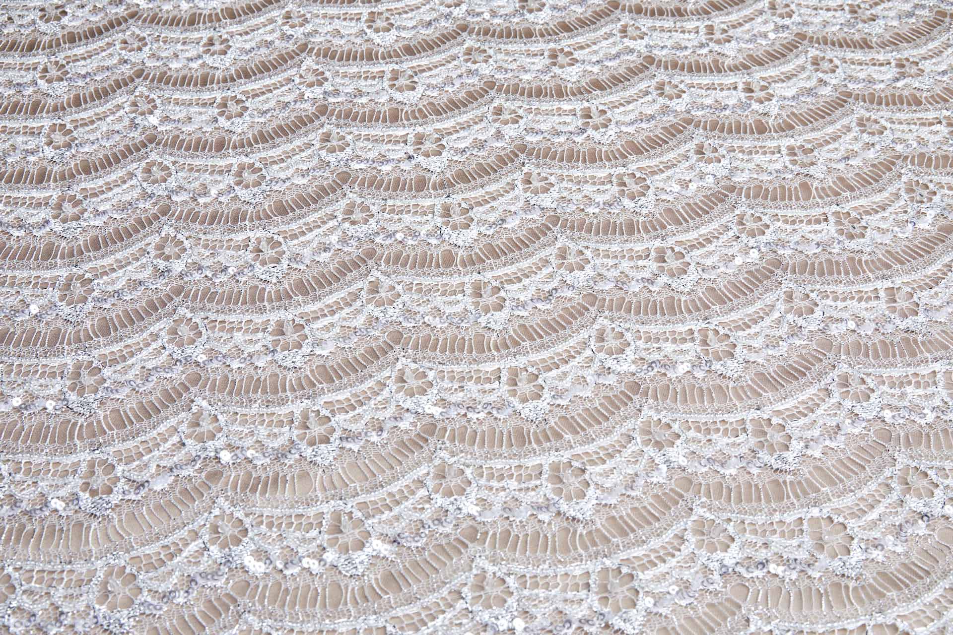 Leavers Lace Ivory / Silver Beaded and Sequinned fabric, image 5 of 13