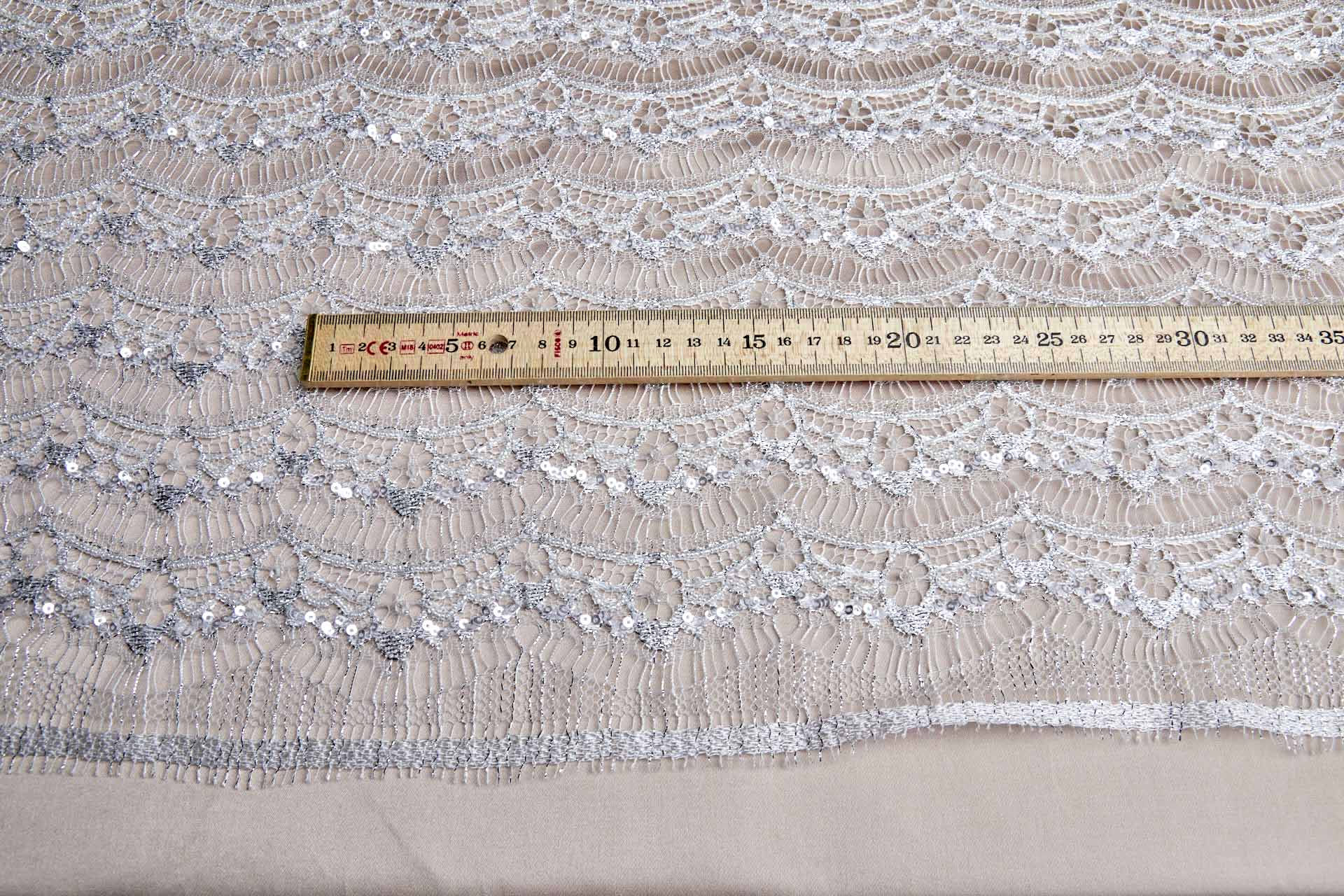 Leavers Lace Ivory / Silver Beaded and Sequinned fabric, image 6 of 13