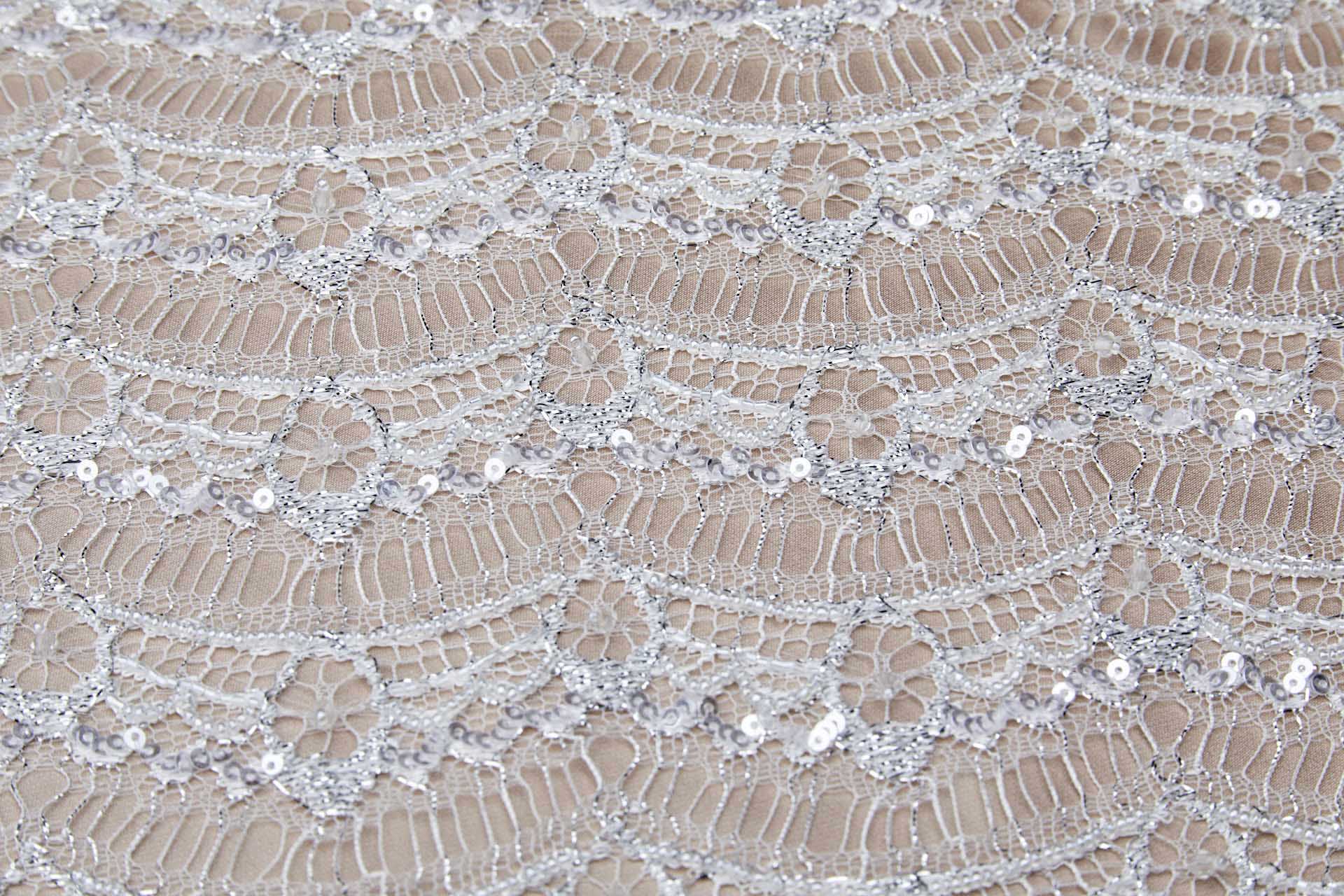 Leavers Lace Ivory / Silver Beaded and Sequinned fabric, image 9 of 13