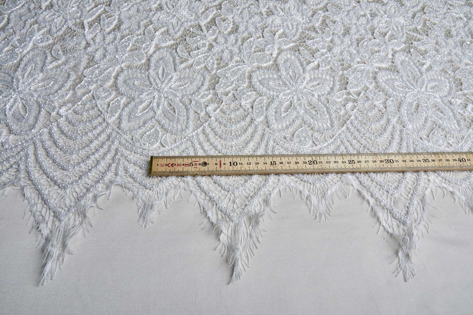 Heavily Beaded Floral Flapper Lace - White fabric, image 2 of 12