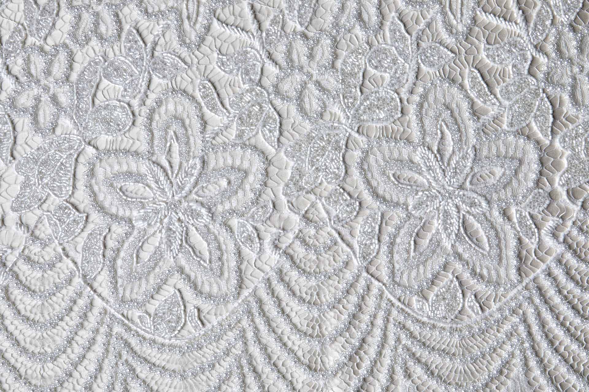 Heavily Beaded Floral Flapper Lace - White fabric, image 10 of 12