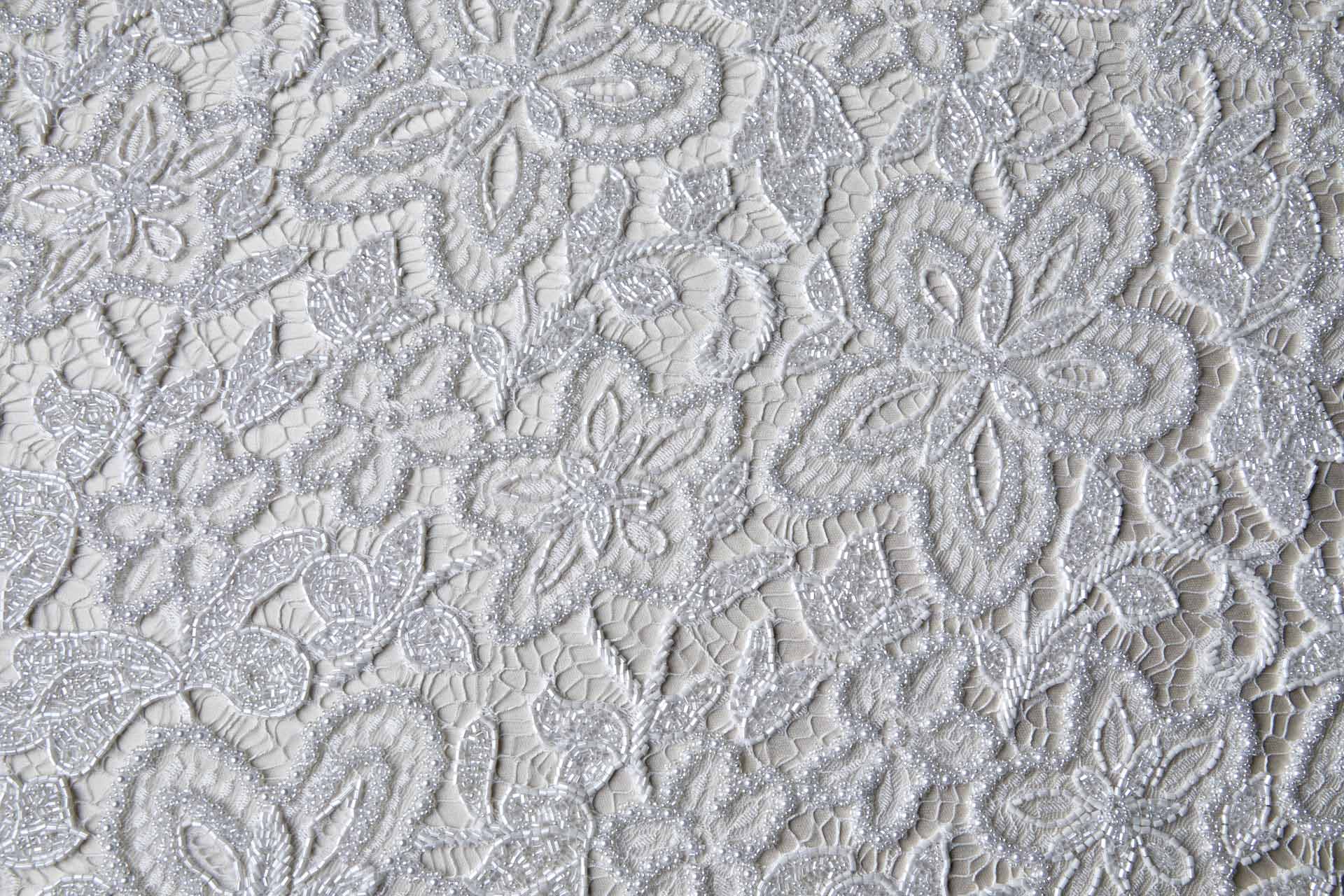 Heavily Beaded Floral Flapper Lace - White fabric, image 11 of 12