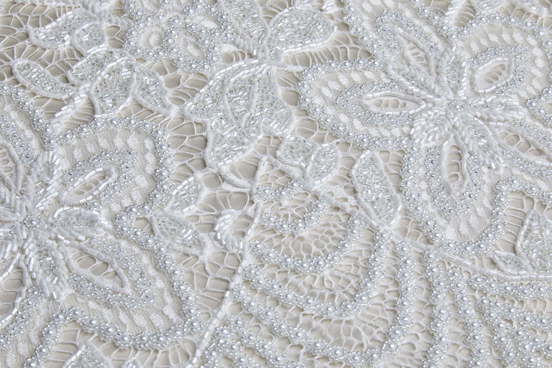 Heavily Beaded Floral Flapper Lace - White fabric, image 3 of 12