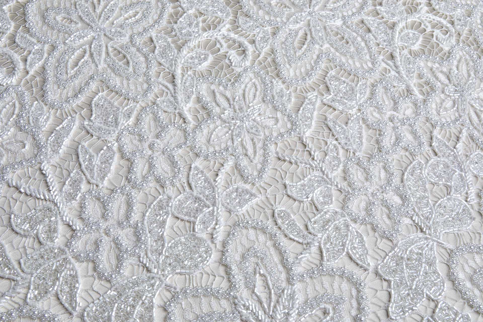 Heavily Beaded Floral Flapper Lace - White fabric, image 4 of 12