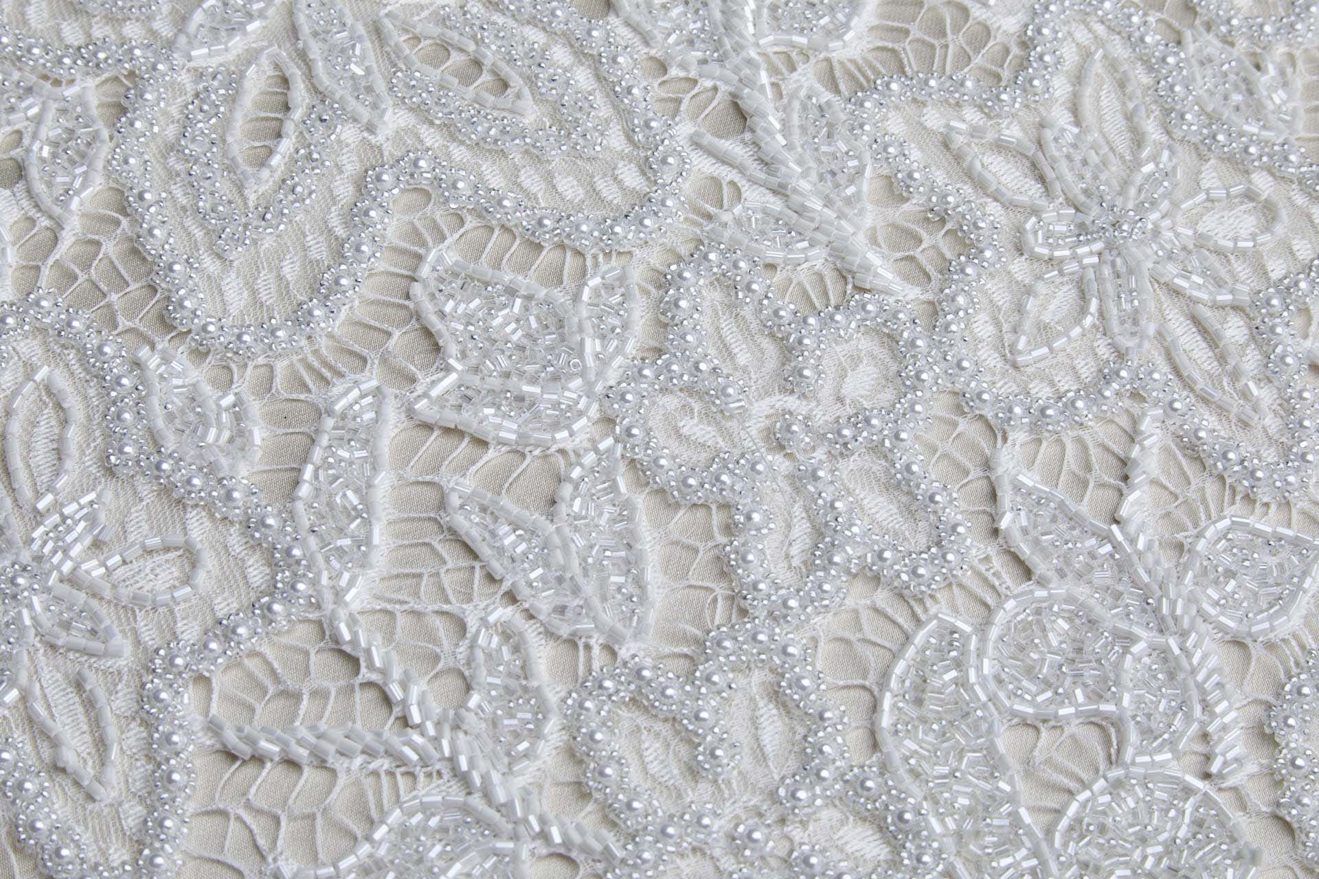 Heavily Beaded Floral Flapper Lace - White fabric, image 5 of 12