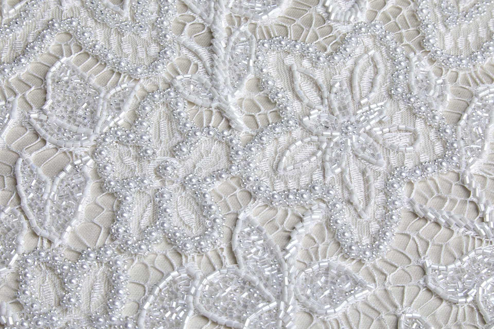 Heavily Beaded Floral Flapper Lace - White fabric, image 6 of 12