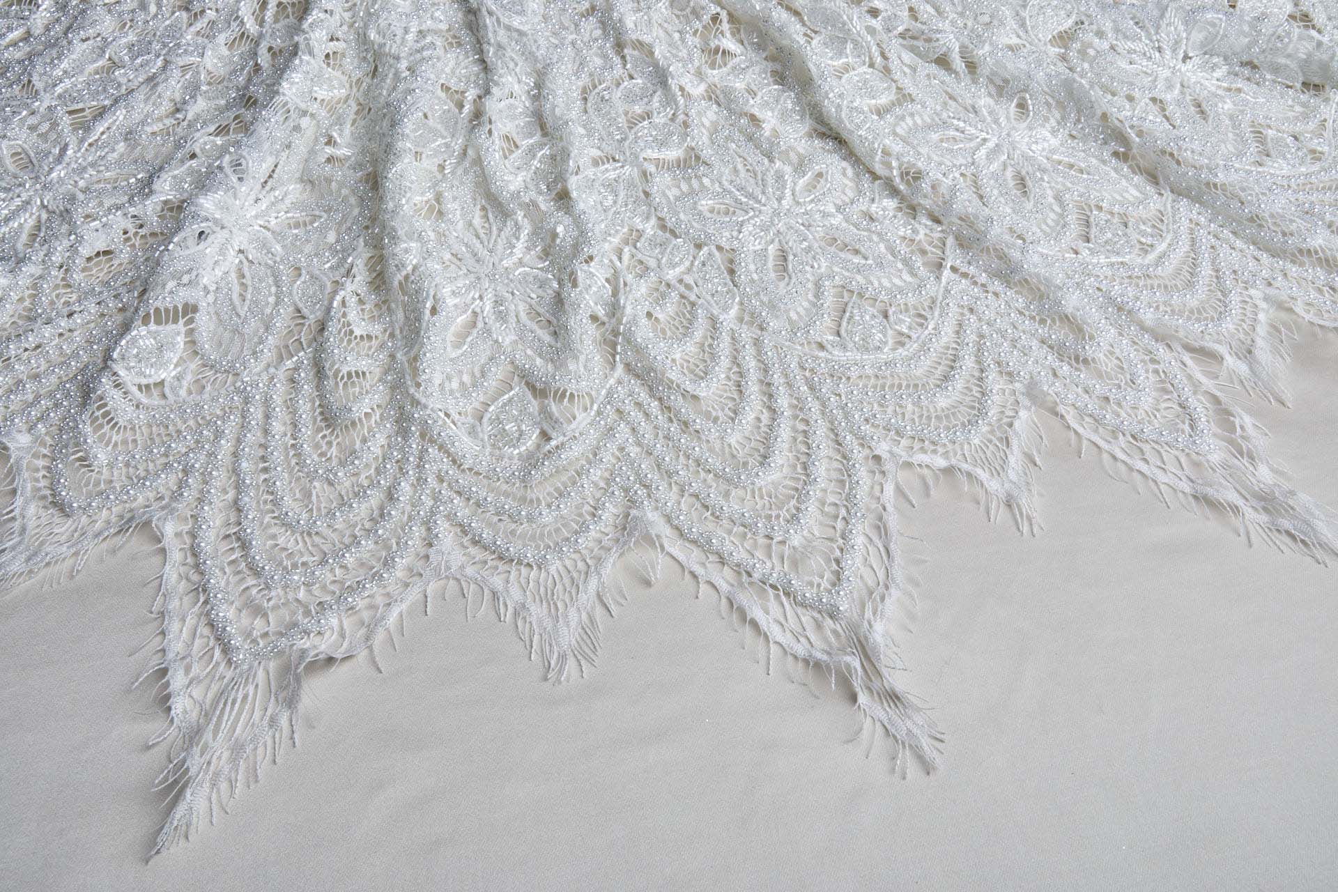 Heavily Beaded Floral Flapper Lace - White fabric, image 7 of 12