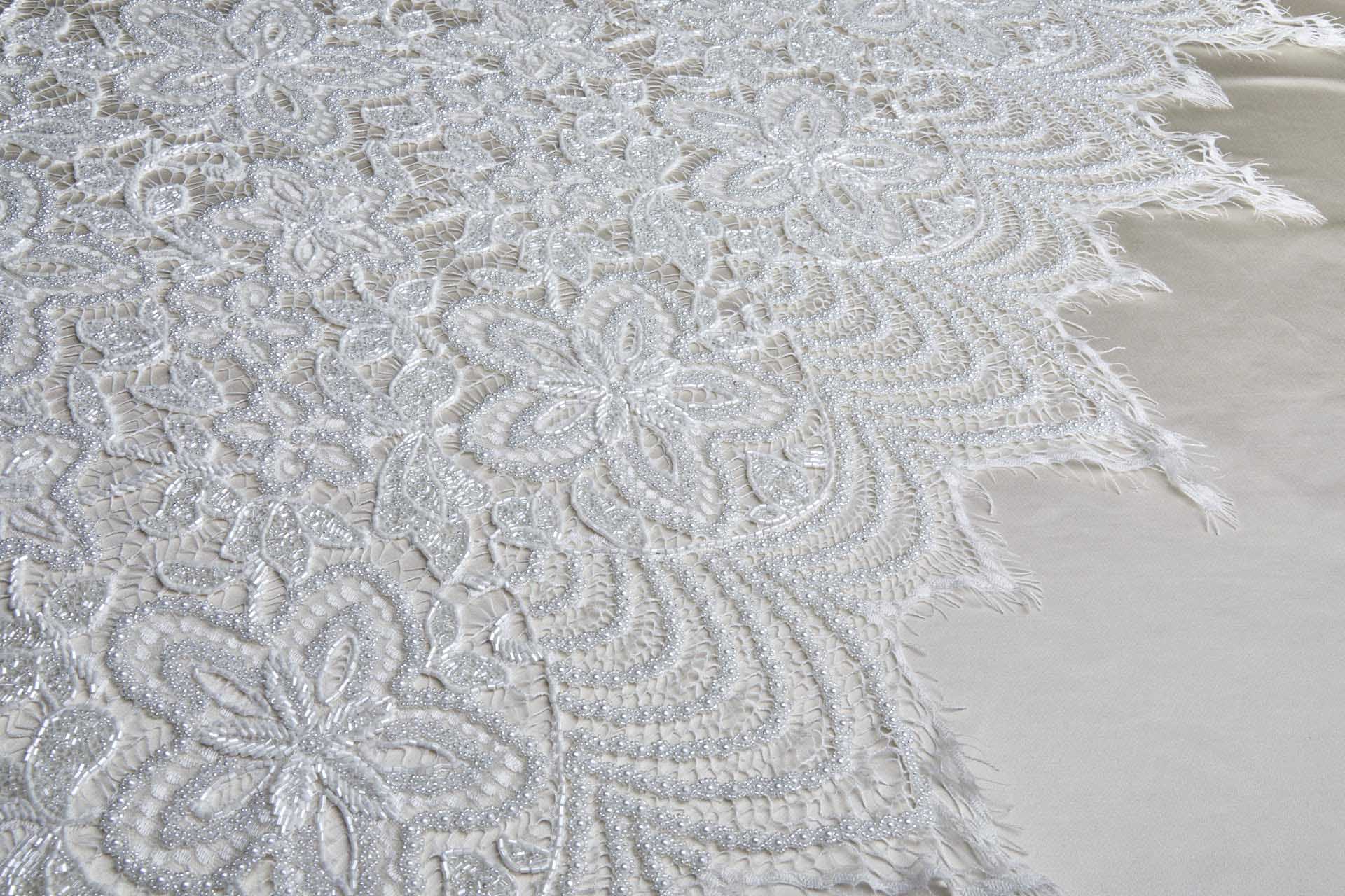 Heavily Beaded Floral Flapper Lace - White fabric