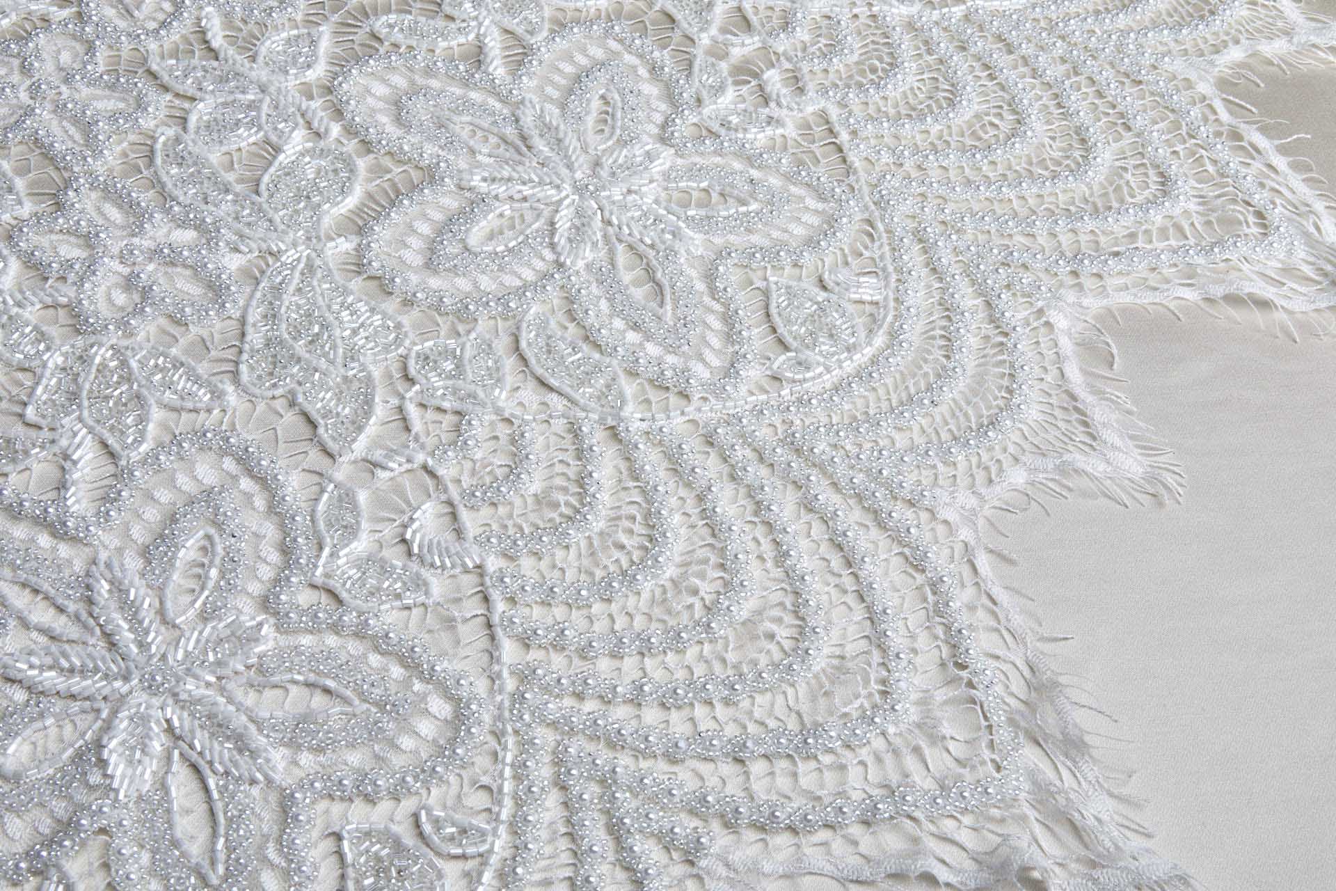 Heavily Beaded Floral Flapper Lace - White fabric, image 8 of 12