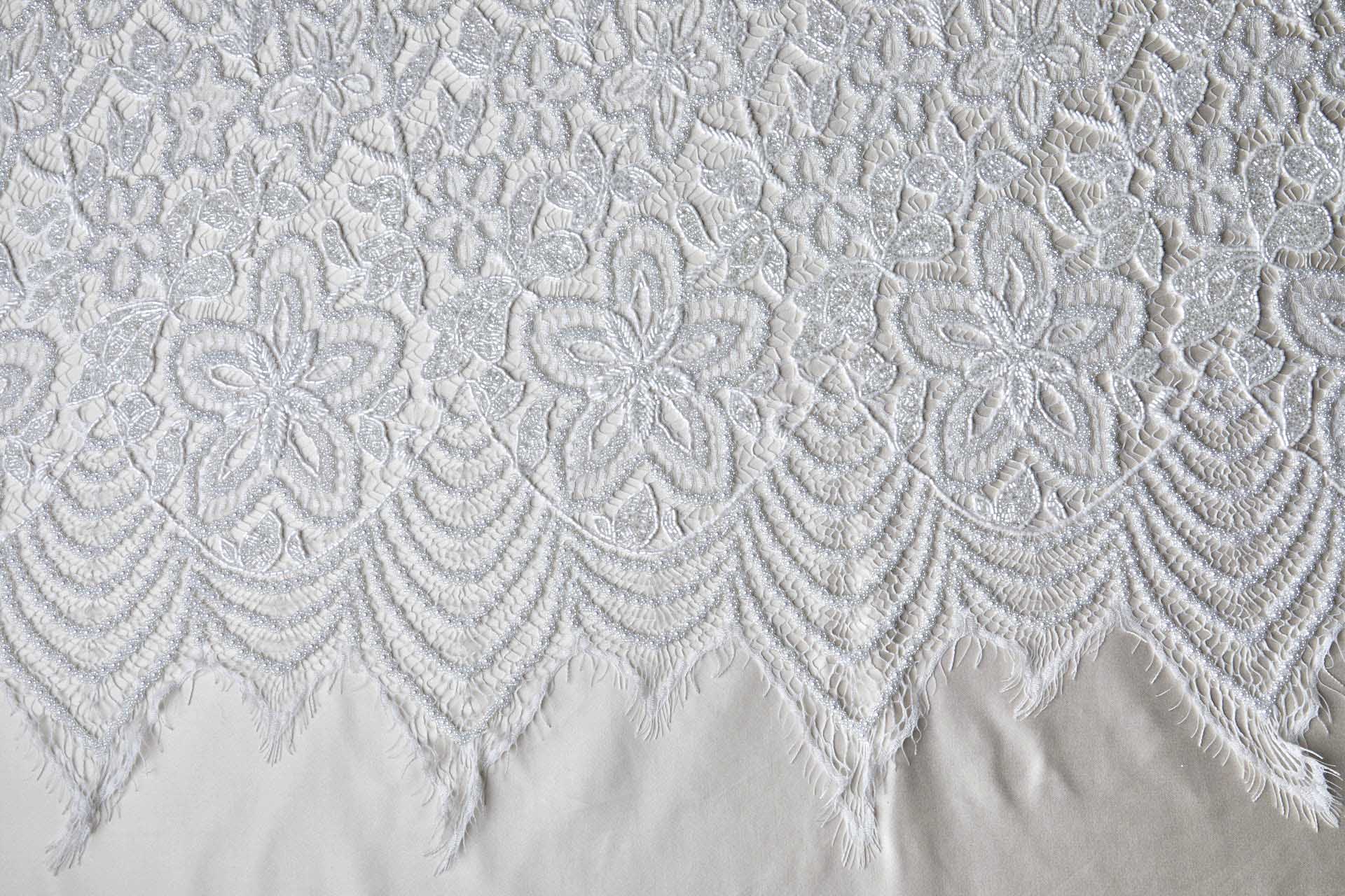 Heavily Beaded Floral Flapper Lace - White fabric, image 9 of 12