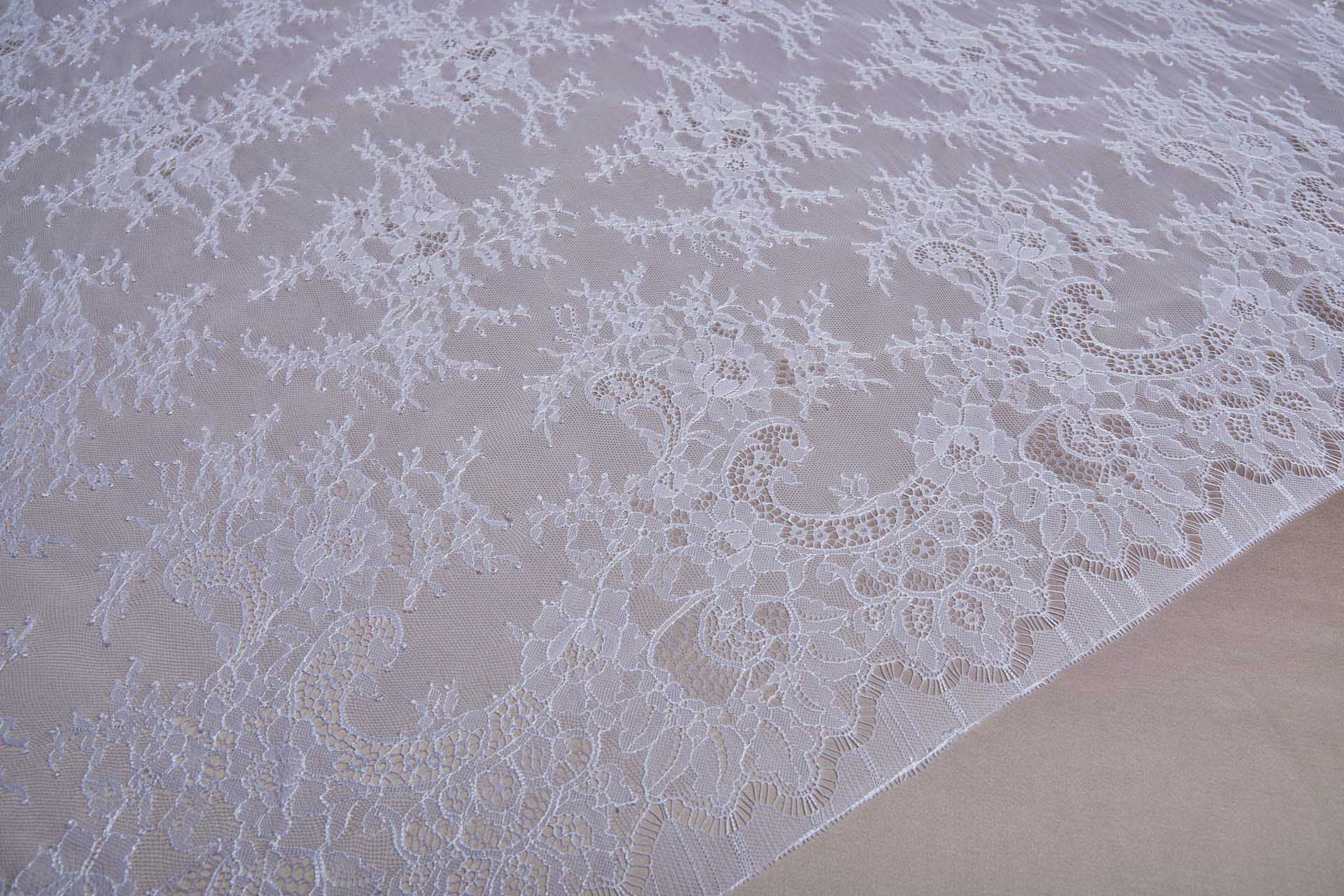 Chantilly Lace - White Double Scallop fabric