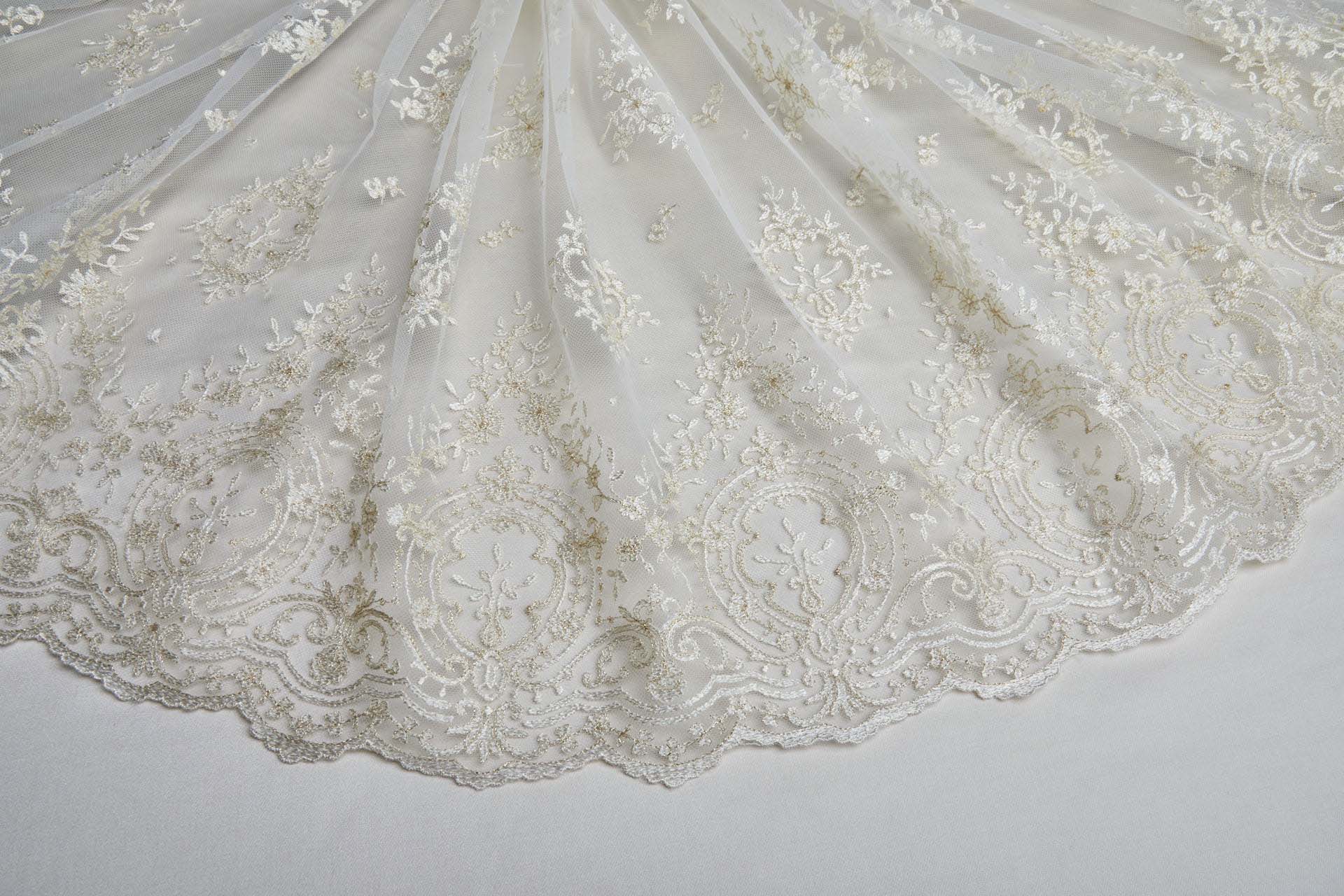 Embroidered Tulle - Gold / Cream - Single Scallop fabric