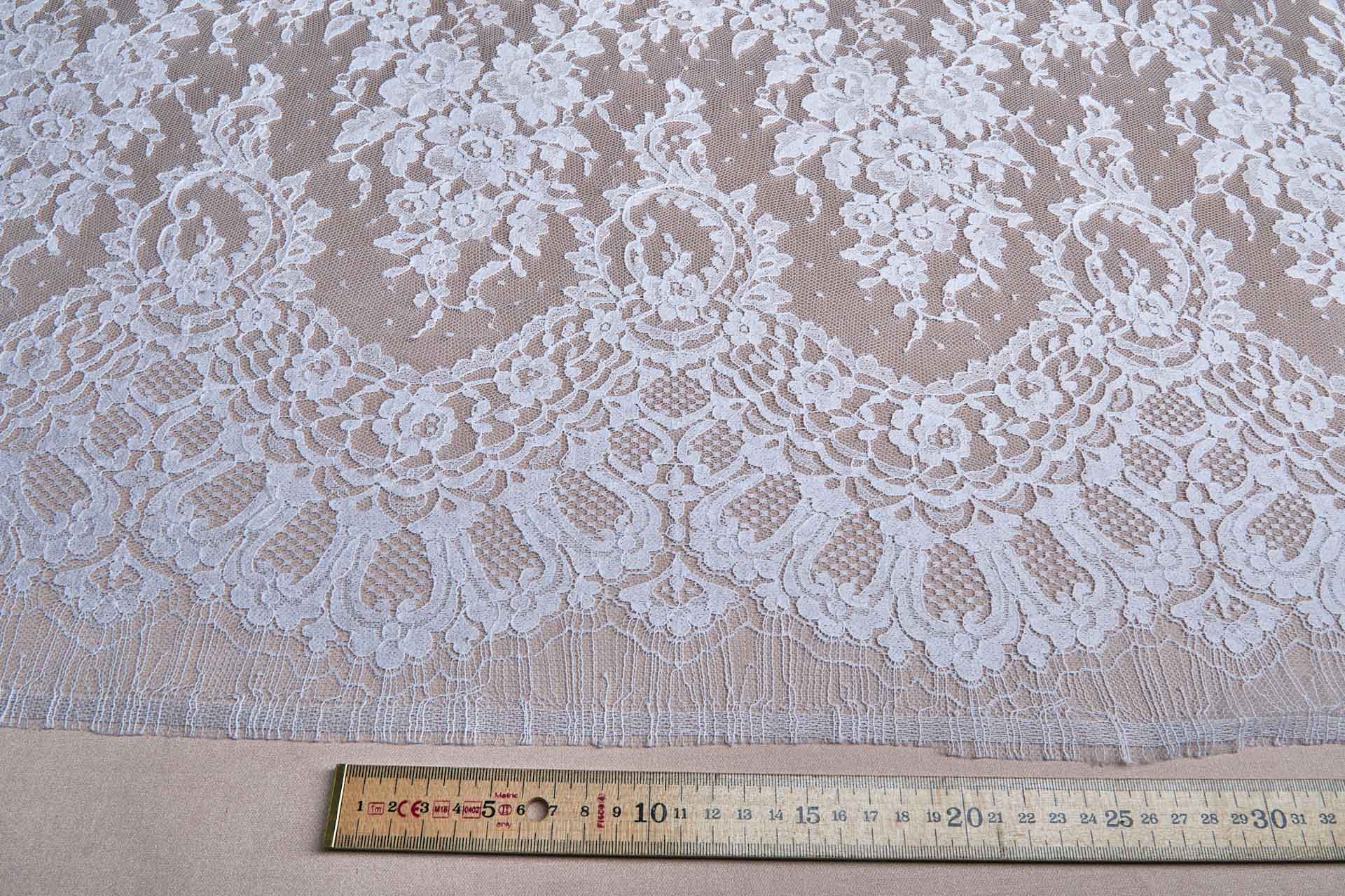 Classic Rose Spray Leavers Lace - White fabric, image 2 of 8