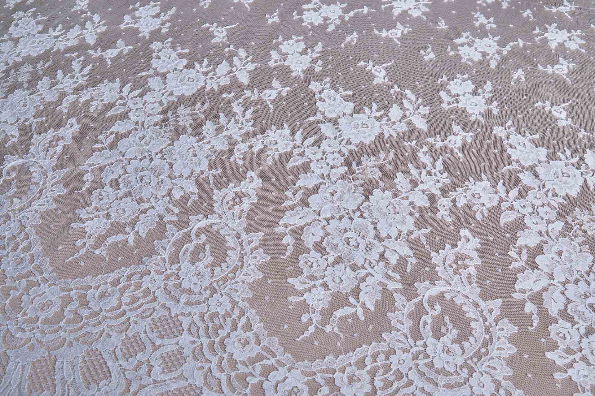 Classic Rose Spray Leavers Lace - White fabric, image 3 of 8