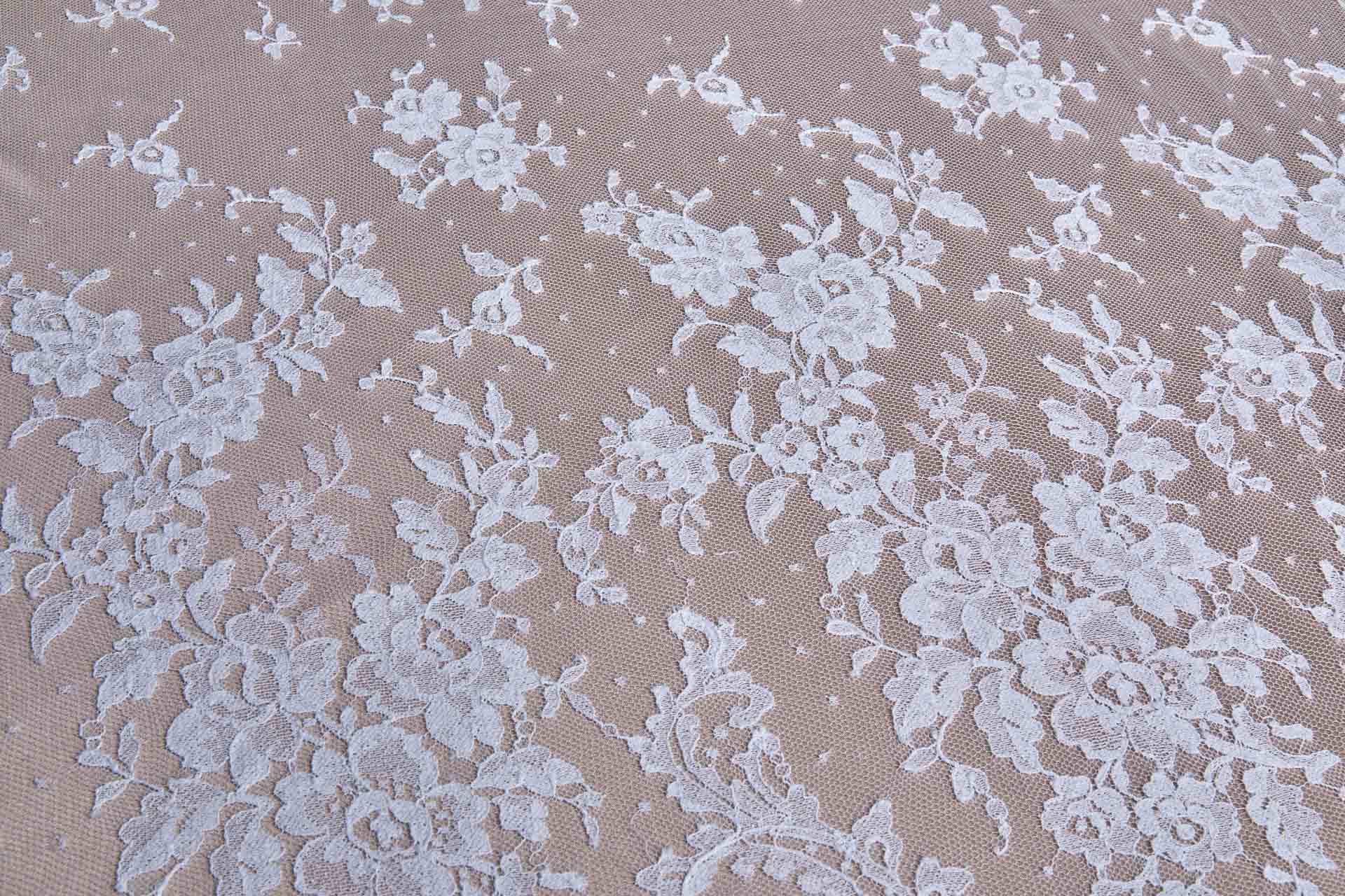 Classic Rose Spray Leavers Lace - White fabric, image 5 of 8