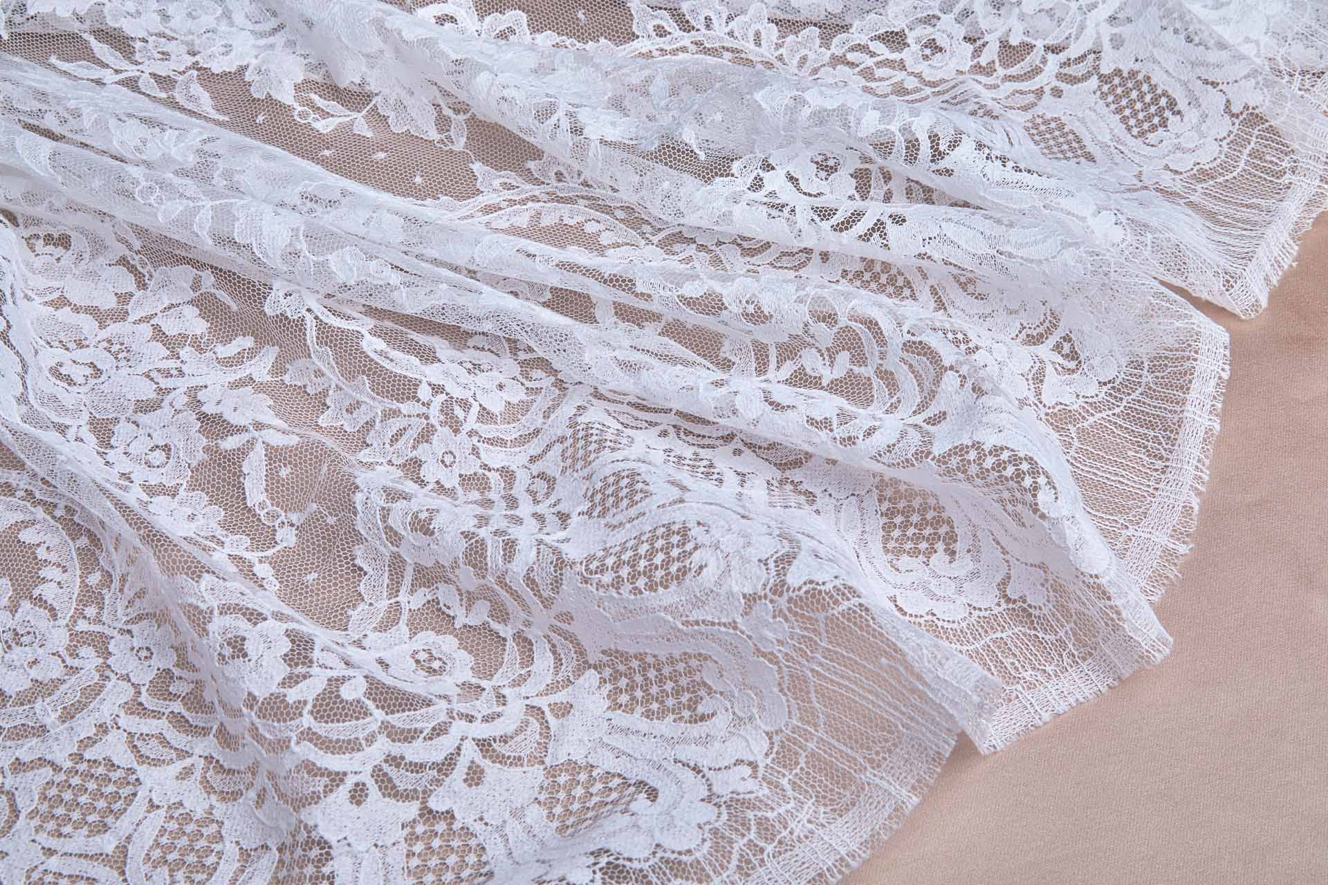 Classic Rose Spray Leavers Lace - White fabric, image 6 of 8