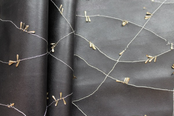 Embellished Leatherette - Black with Gold Metal Sequins fabric, image 9 of 13