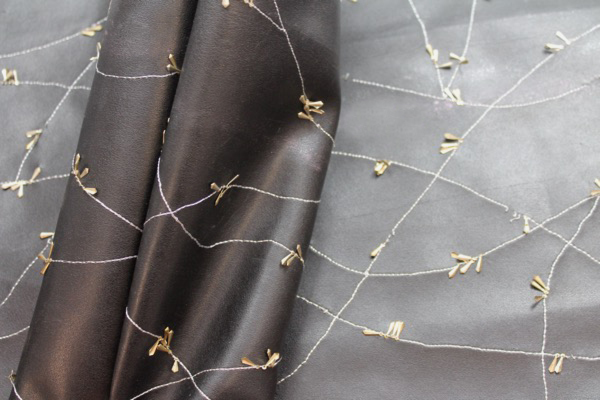 Embellished Leatherette - Black with Gold Metal Sequins fabric, image 11 of 13