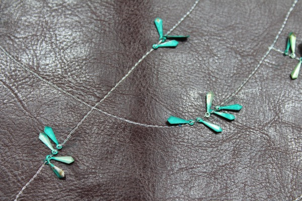 Embellished Leatherette - Brown with Teal Metal Sequins fabric, image 6 of 7