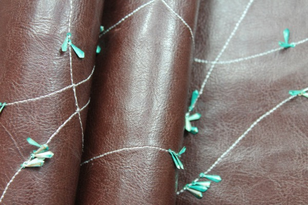 Embellished Leatherette - Brown with Teal Metal Sequins fabric, image 5 of 7