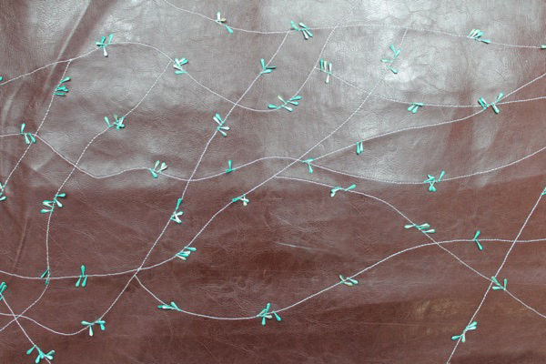 Embellished Leatherette - Brown with Teal Metal Sequins fabric, image 3 of 7