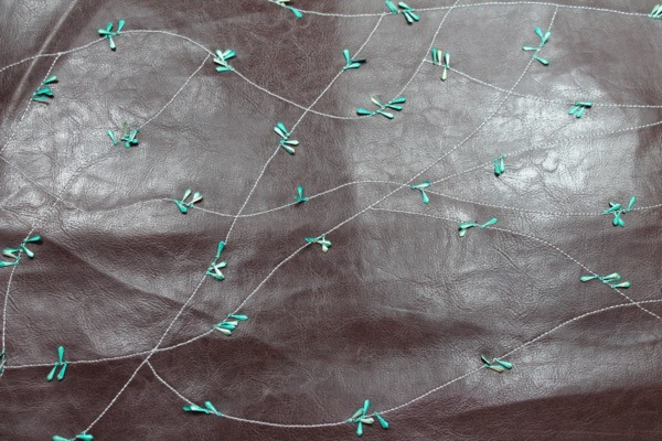 Embellished Leatherette - Brown with Teal Metal Sequins fabric, image 7 of 7