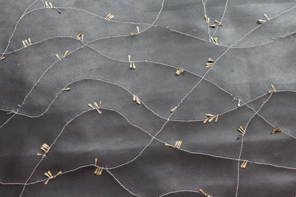 Embellished Leatherette - Black with Gold Metal Sequins fabric, image 10 of 13