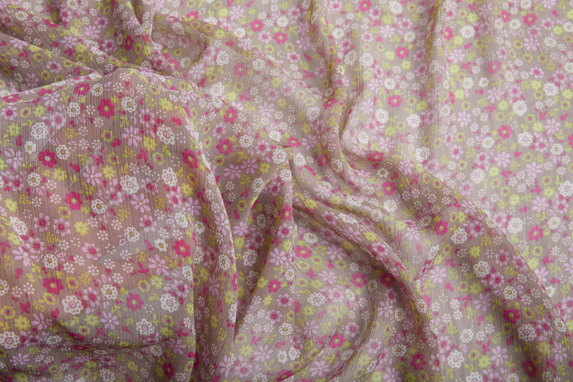 Floral Printed Chiffon - Pinks and Greens fabric, image 5 of 9