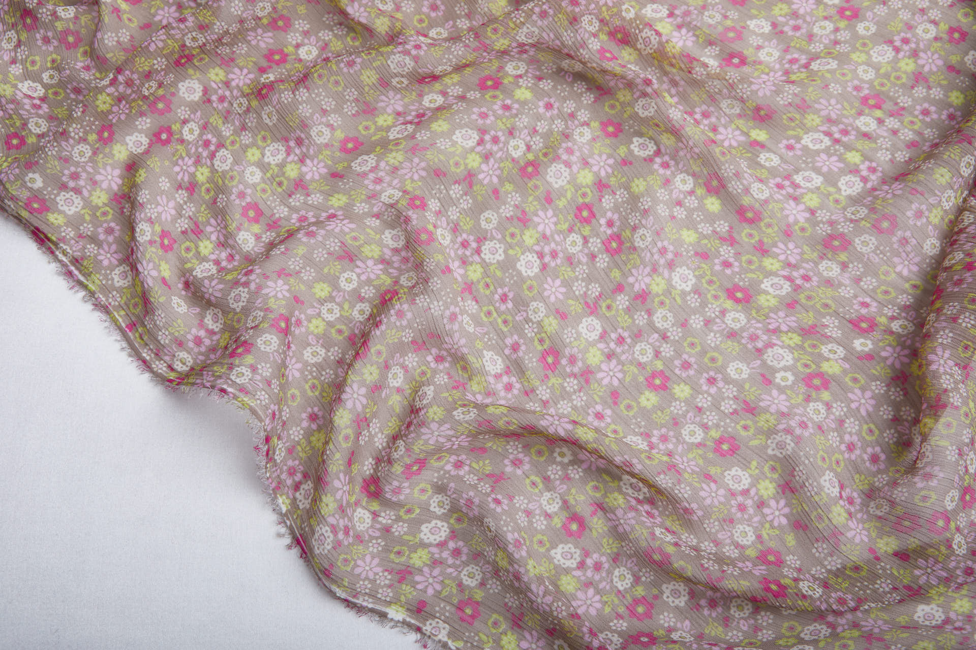 Floral Printed Chiffon - Pinks and Greens fabric, image 6 of 9