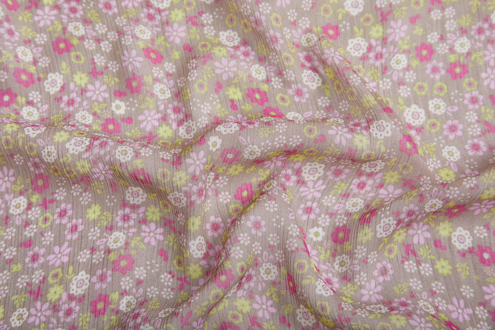 Floral Printed Chiffon - Pinks and Greens fabric, image 2 of 9