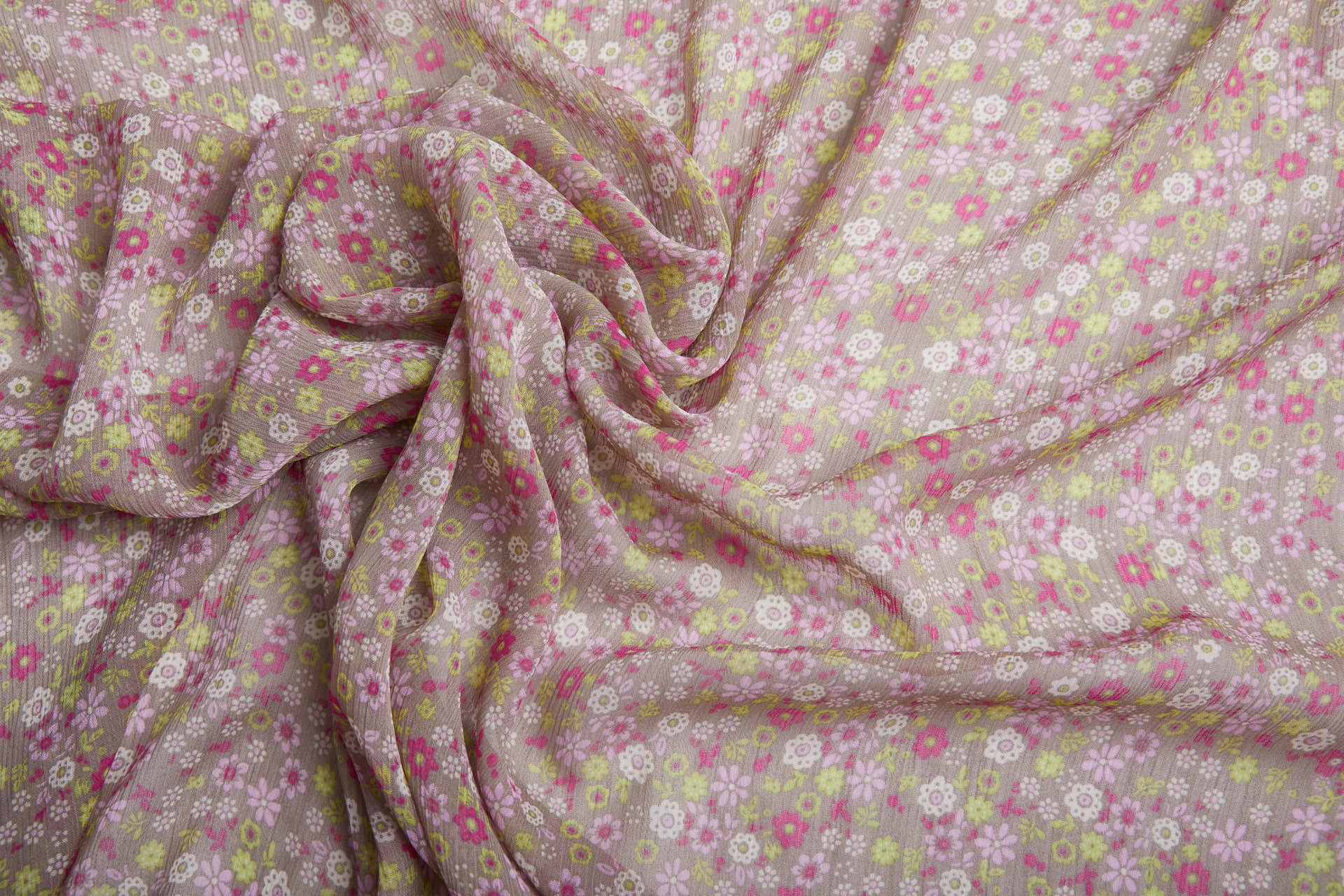 Floral Printed Chiffon - Pinks and Greens fabric, image 7 of 9