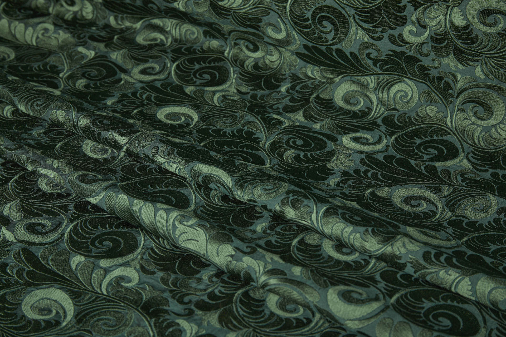 New Large Swirl Embroidered Dupion - Dark Green - 135cm fabric, image 2 of 7