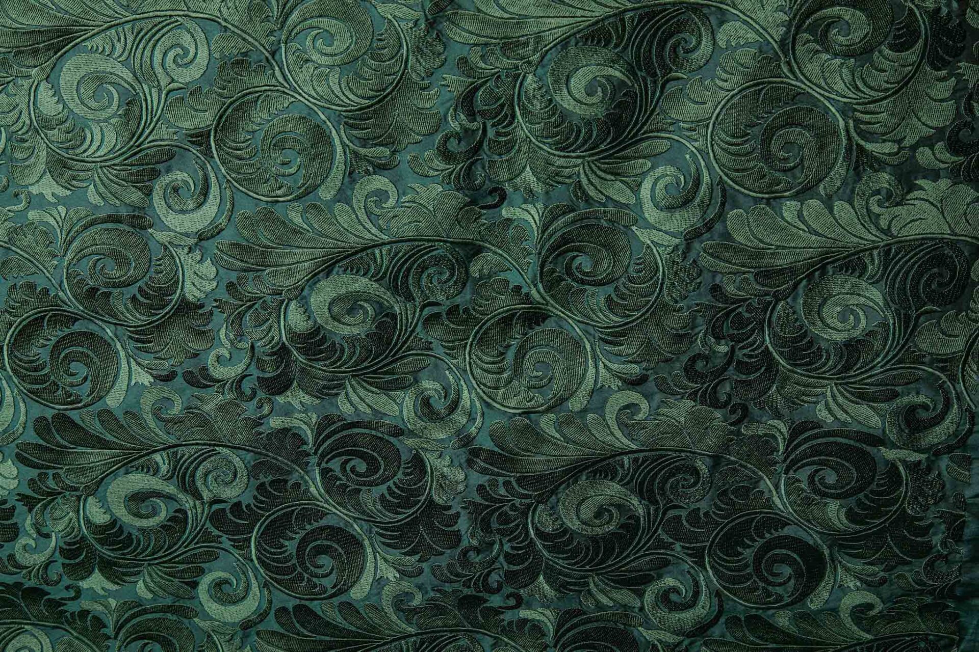 New Large Swirl Embroidered Dupion - Dark Green - 135cm fabric, image 3 of 7